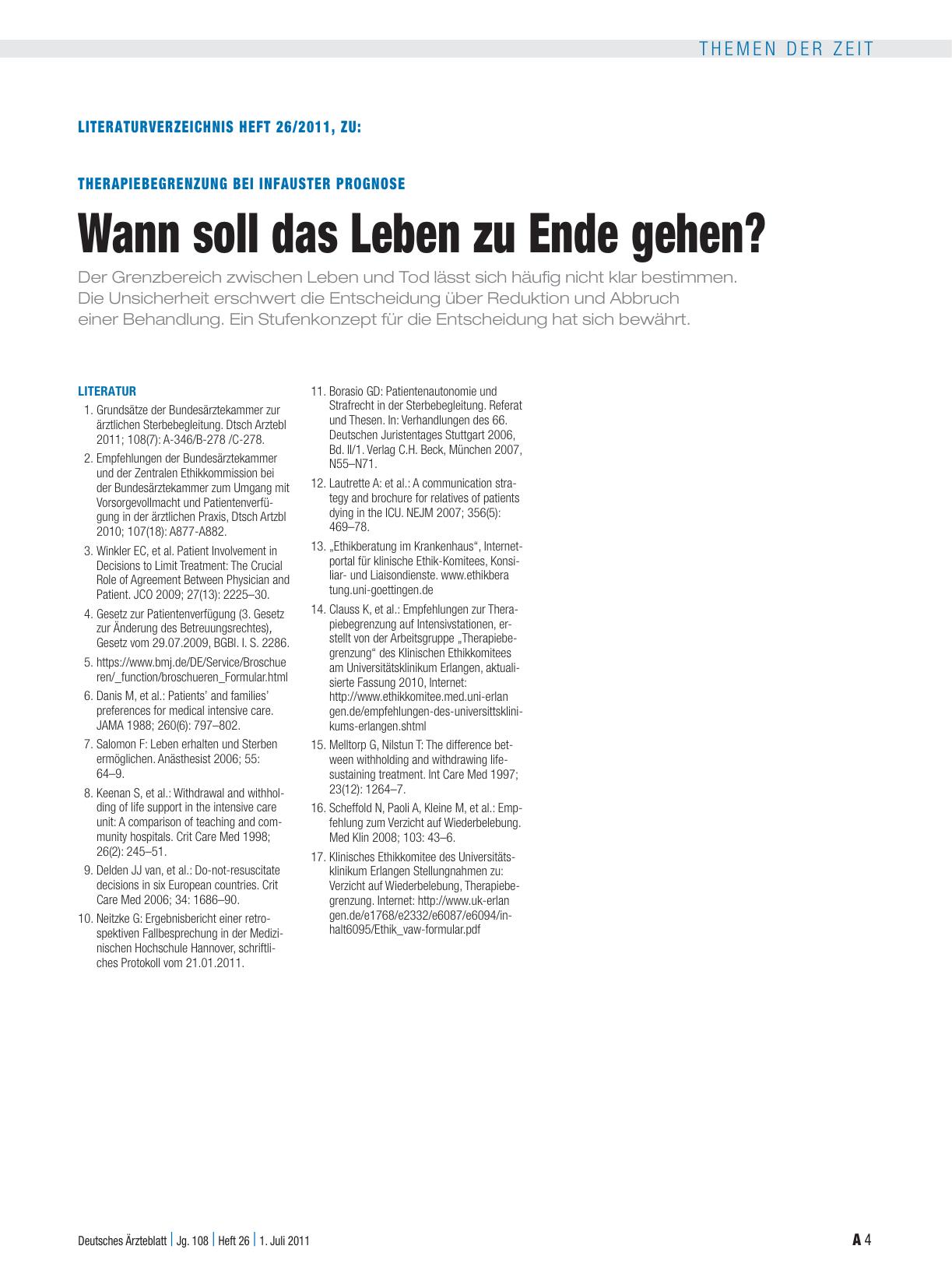 Vorschauseite 4: Therapiebegrenzung bei infauster Prognose: Wann soll das Leben zu Ende gehen?