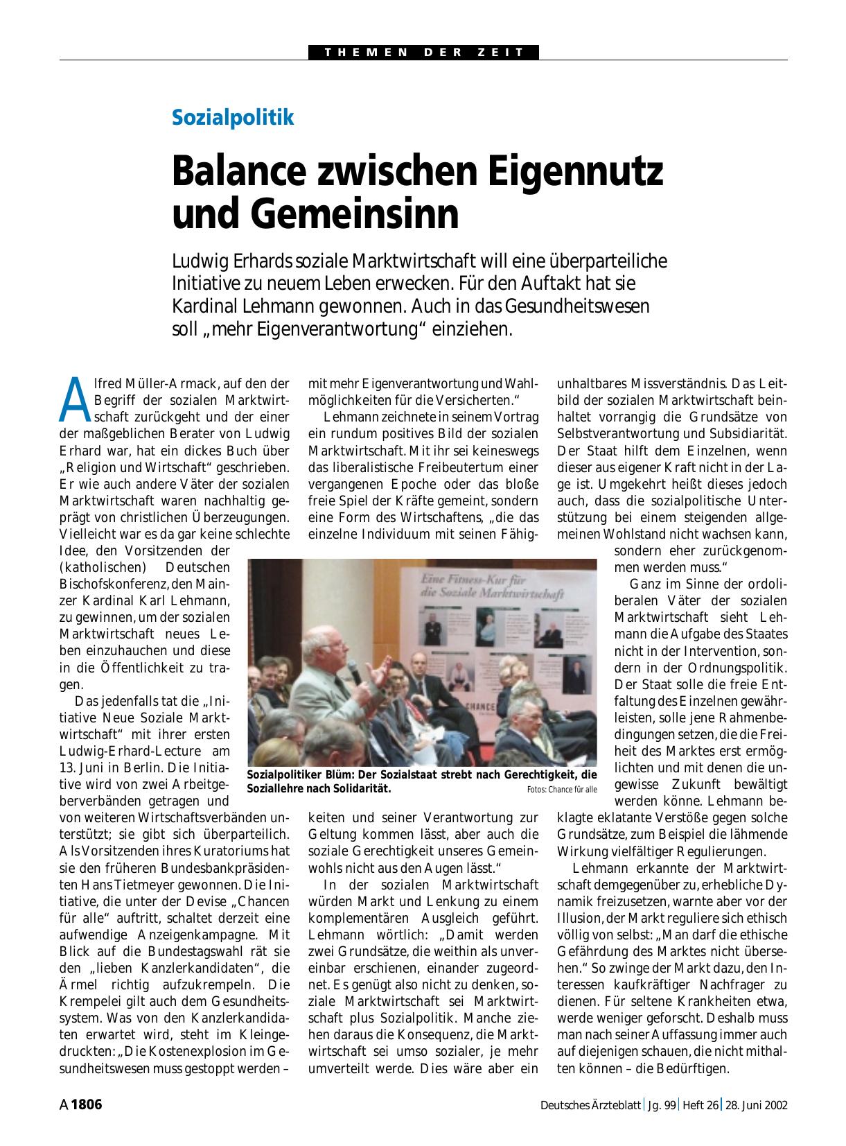 Vorschauseite 1: Sozialpolitik: Balance zwischen Eigennutz und Gemeinsinn