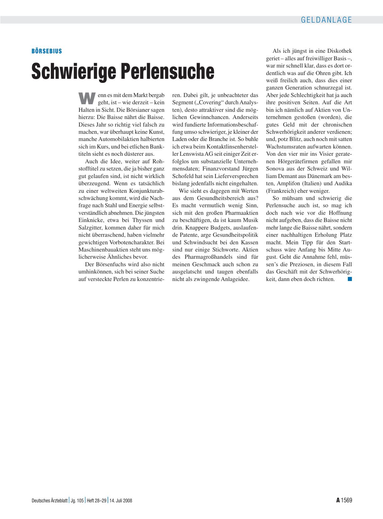 Vorschauseite 1: Börsebius: Schwierige Perlensuche