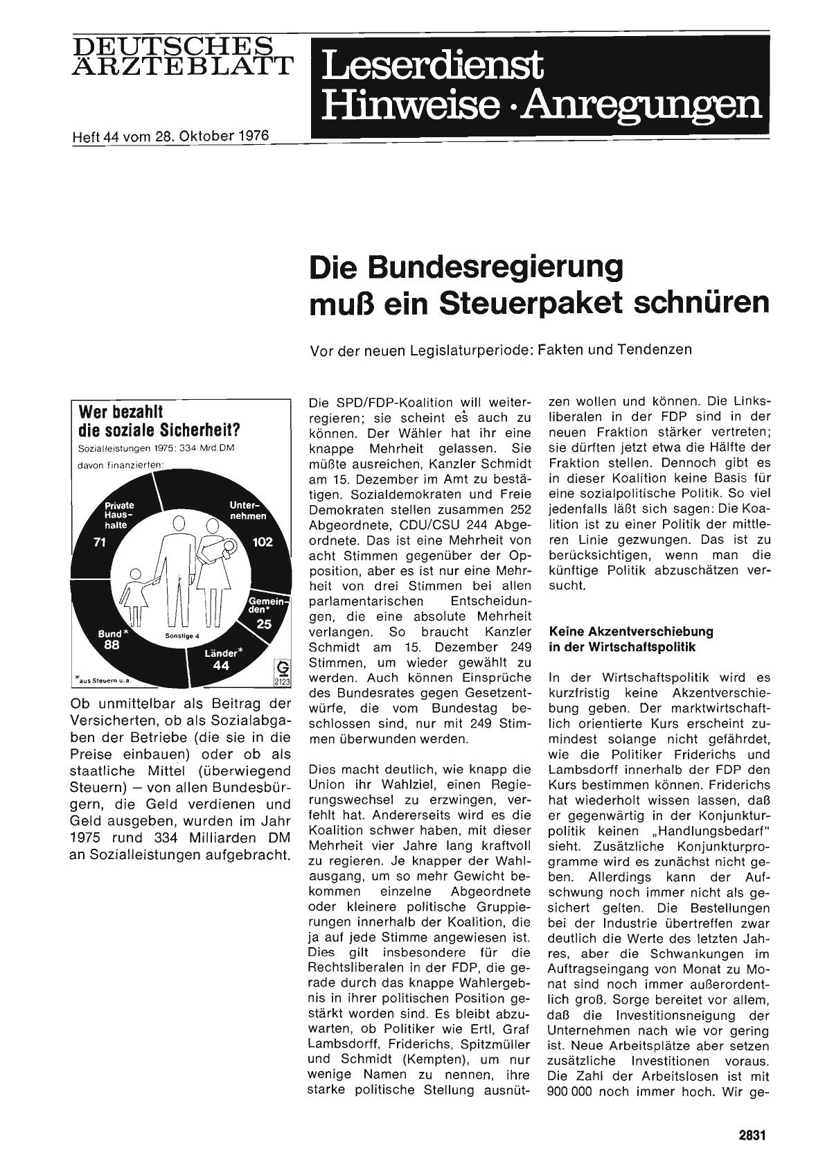 Vorschauseite 1: Die Bundesregierung muß ein Steuerpaket schnüren