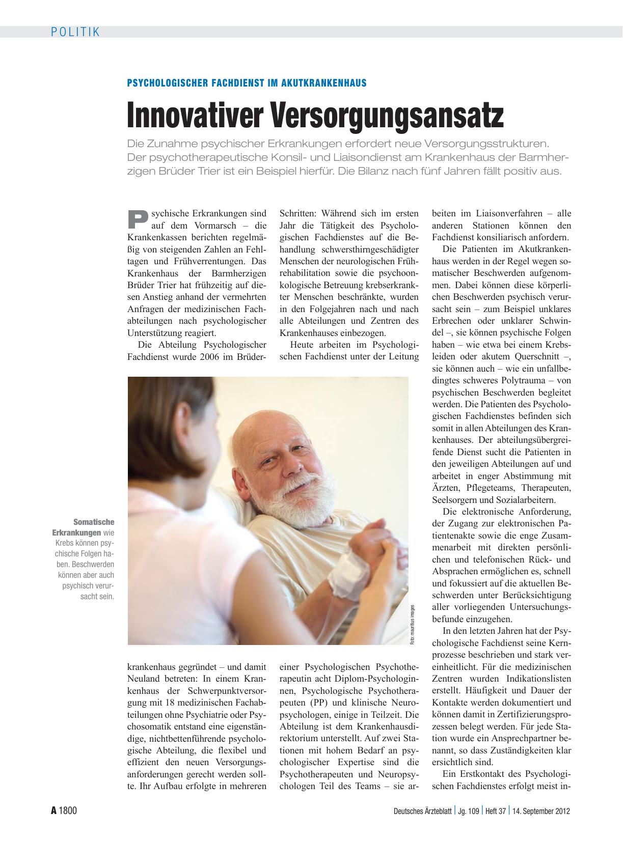 Vorschauseite 1: Psychologischer Fachdienst im Akutkrankenhaus: Innovativer Versorgungsansatz