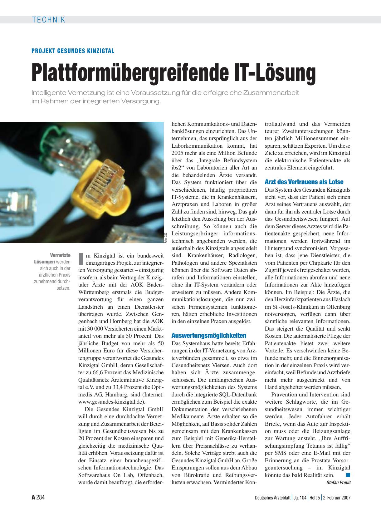 Vorschauseite 1: Projekt Gesundes Kinzigtal: Plattformübergreifende IT-Lösung