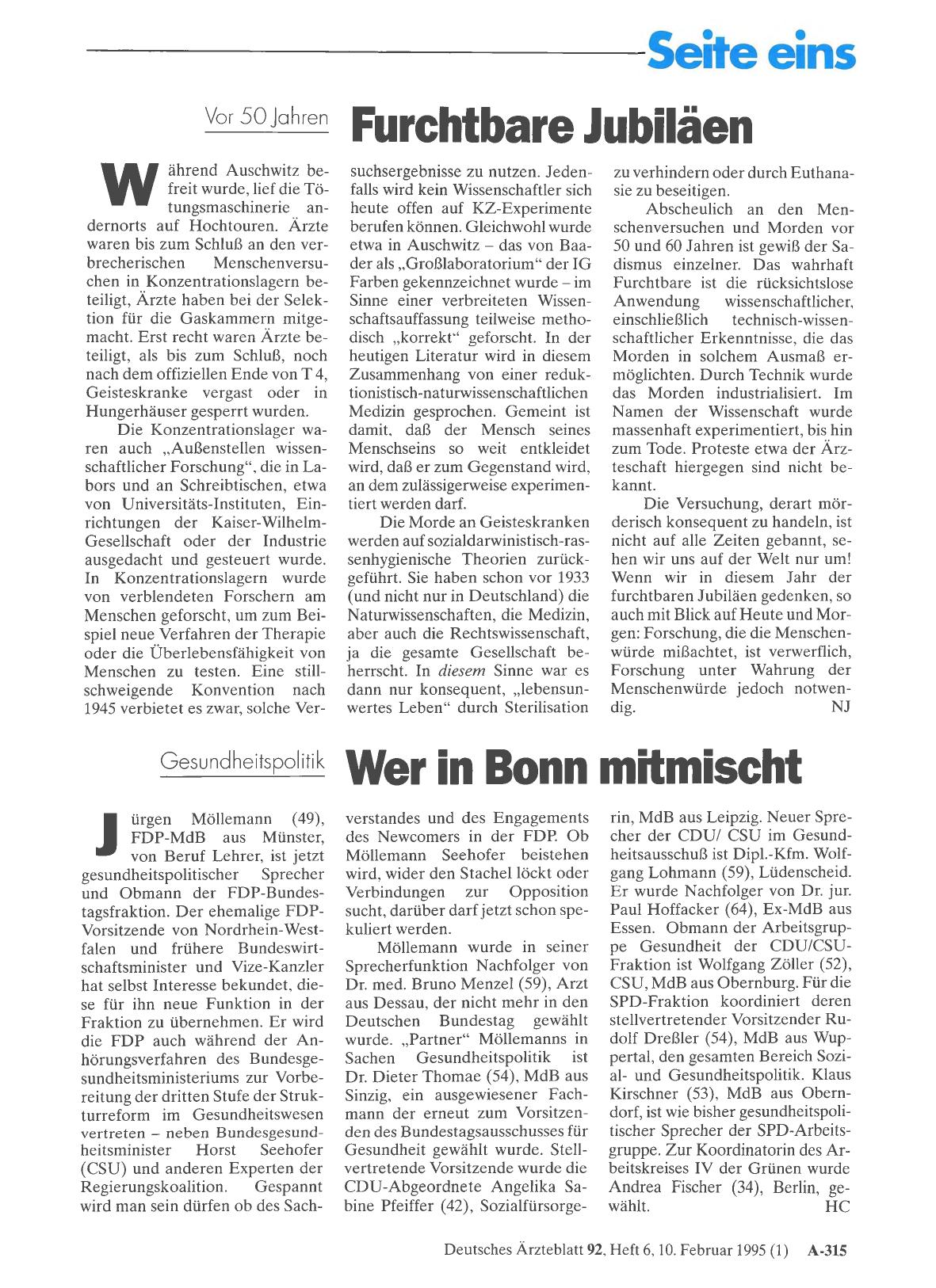 Vorschauseite 1: Vor 50 Jahren: Furchtbare Jubiläen