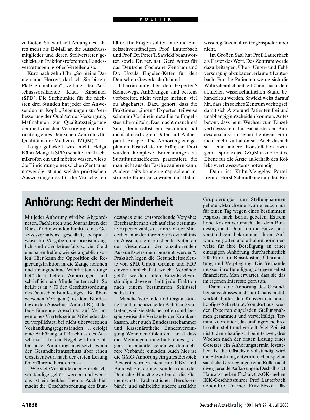 Vorschauseite 1: Anhörung: Recht der Minderheit