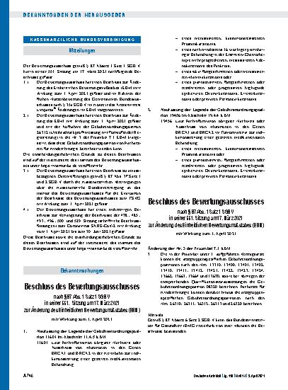 Vorschauseite 1: Beschluss des Bewertungsausschusses nach § 87 Abs. 1 Satz 1 SGB V in seiner 551. Sitzung am 17. März 2021 zur Änderung des Einheitlichen Bewertungsmaßstabes (EBM) Beschluss des Be…