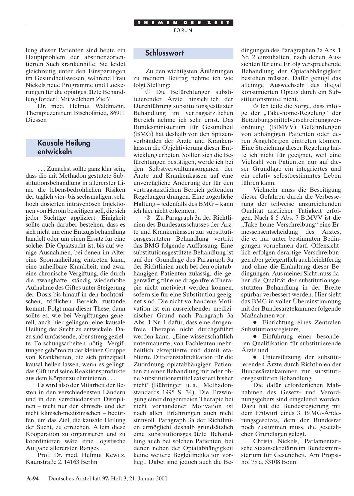 Vorschauseite 1: Drogenpolitik Substitutionsgestützte Behandlung: Schlusswort