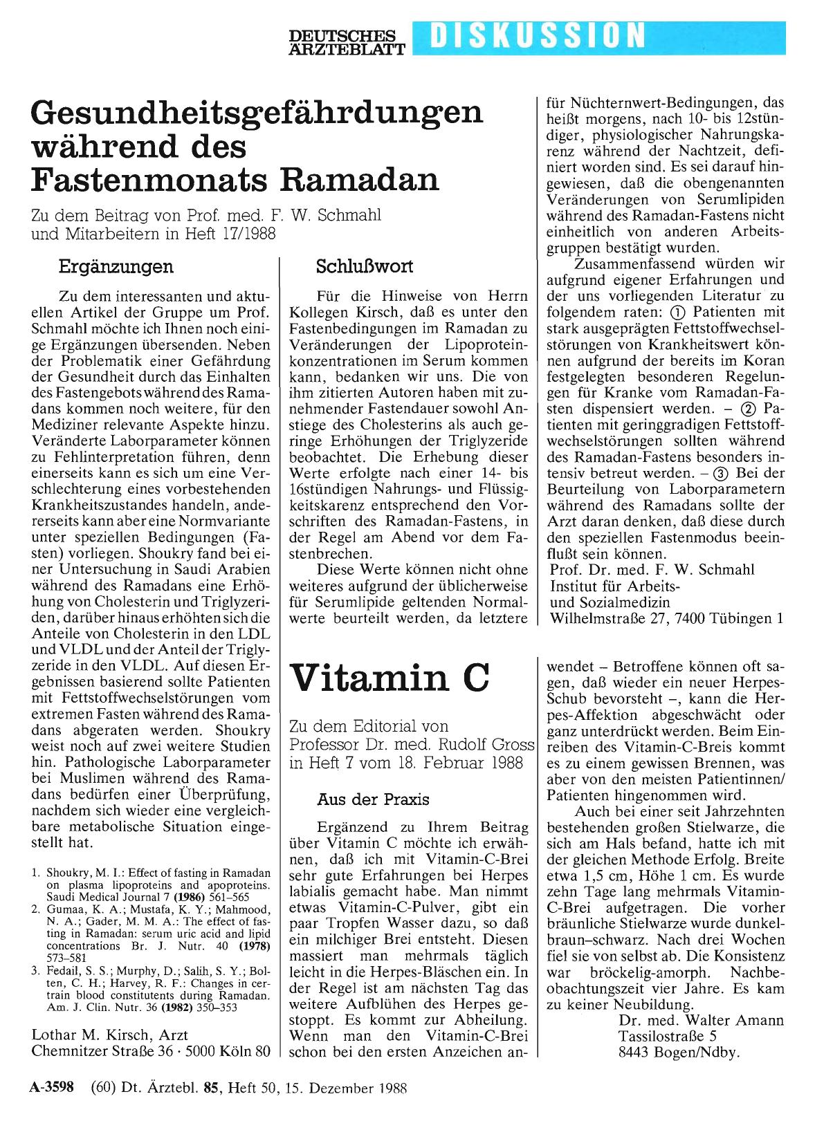 Vorschauseite 1: Gesundheitsgefährdungen während des Fastenmonats Ramadan: Ergänzungen