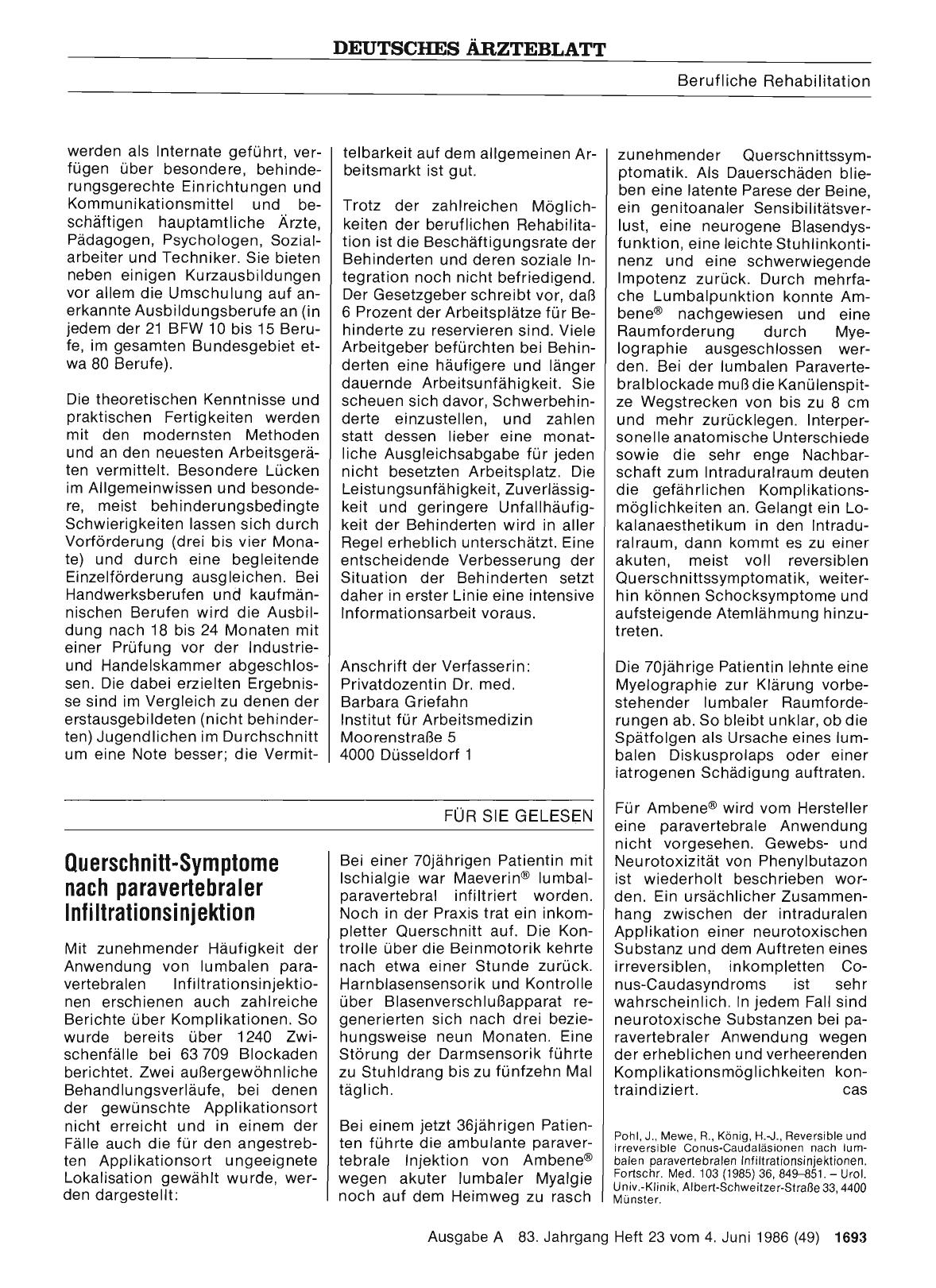 Vorschauseite 1: Querschnitt-Symptome nach paravertebraler Infiltrationsinjektion