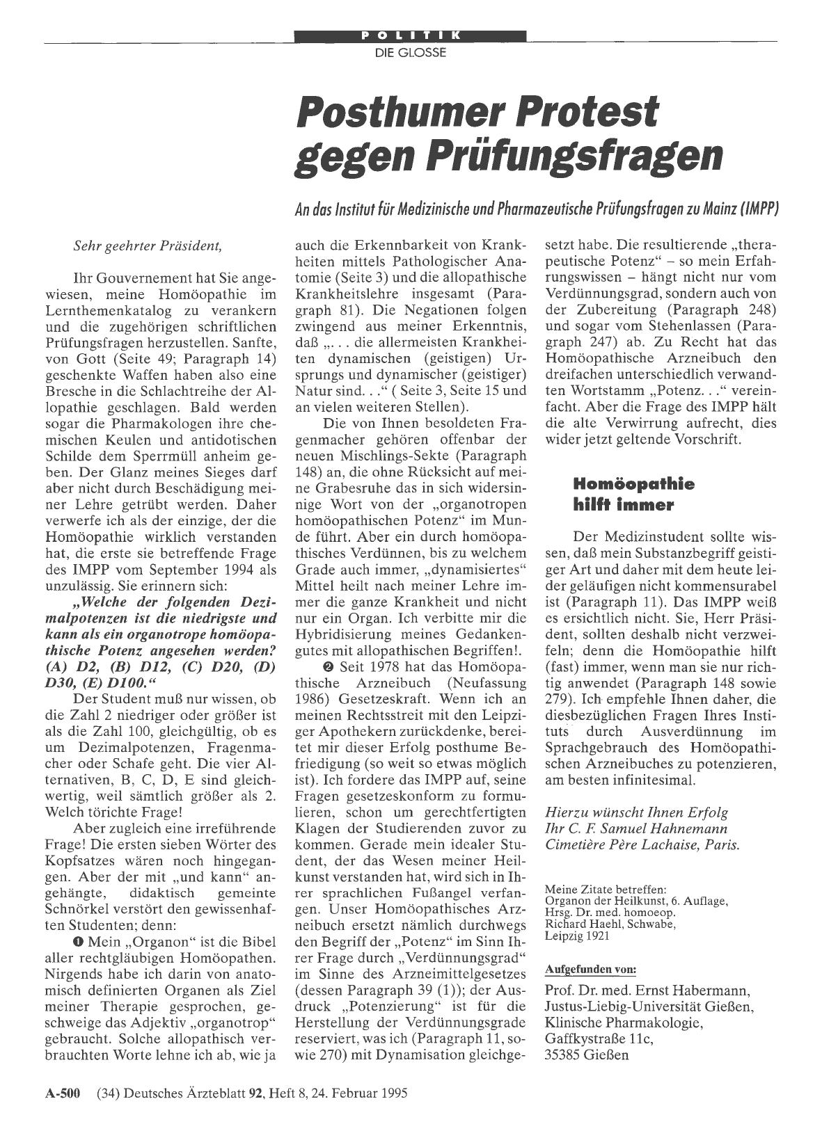 Vorschauseite 1: Posthumer Protest gegen Prüfungsfragen