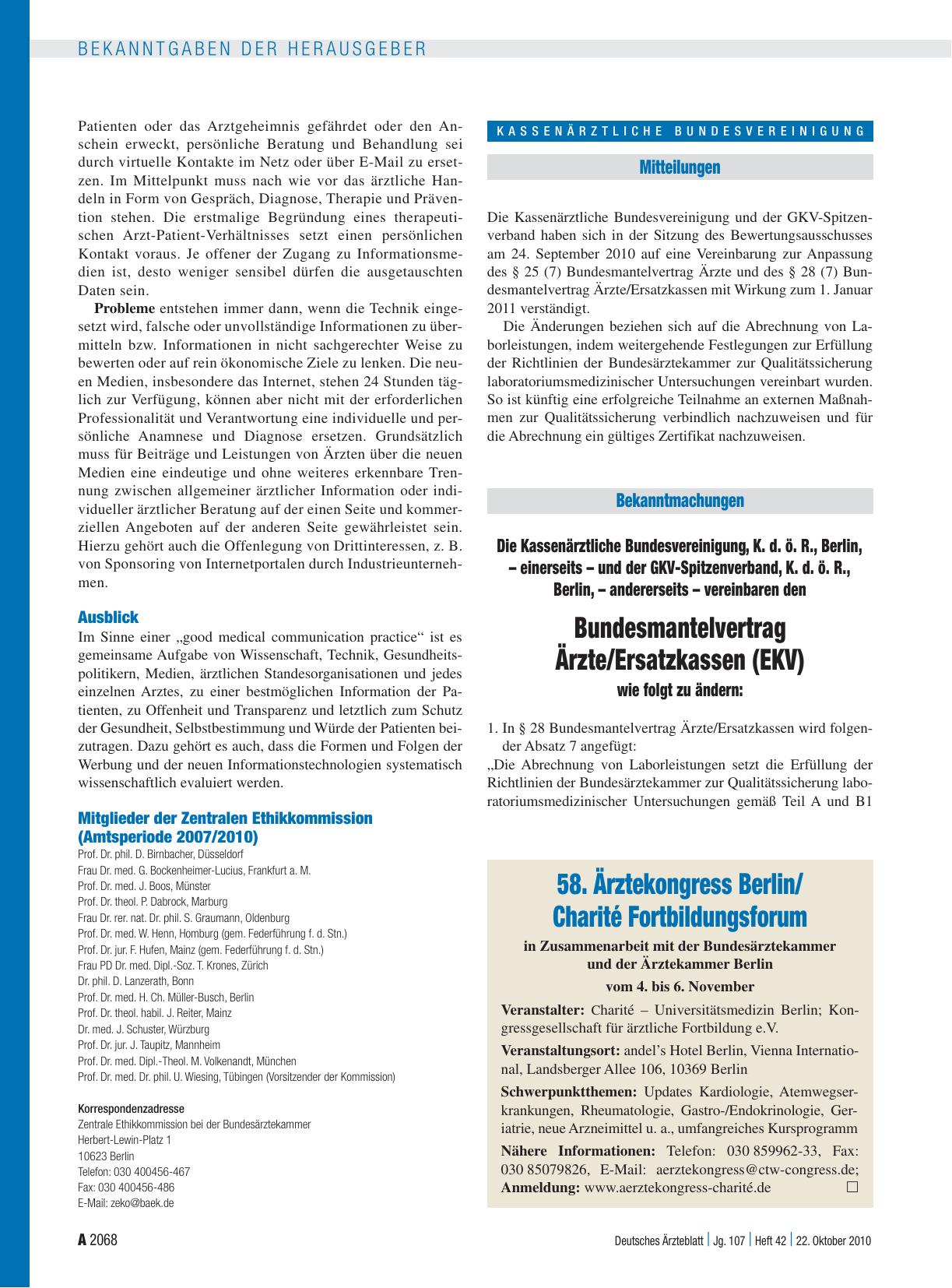 Vorschauseite 1: Die Kassenärztliche Bundesvereinigung, K. d. ö. R. , Berlin, – einerseits – und der GKV-Spitzenverband, K. d. ö. R. , Berlin, – andererseits – vereinbaren den Bundesmantelvertrag…