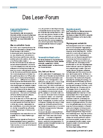 Vorschauseite 1: Gesundheitsdateninfrastruktur: Man ist schließlich Kunde.