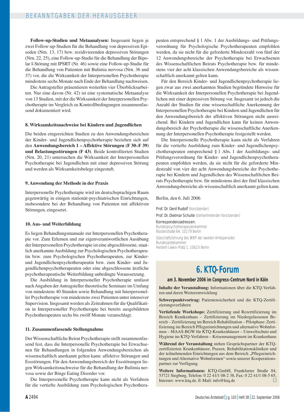 Vorschauseite 1: 6. KTQ-Forum am 3. November 2006 im Congress-Centrum Nord in Köln