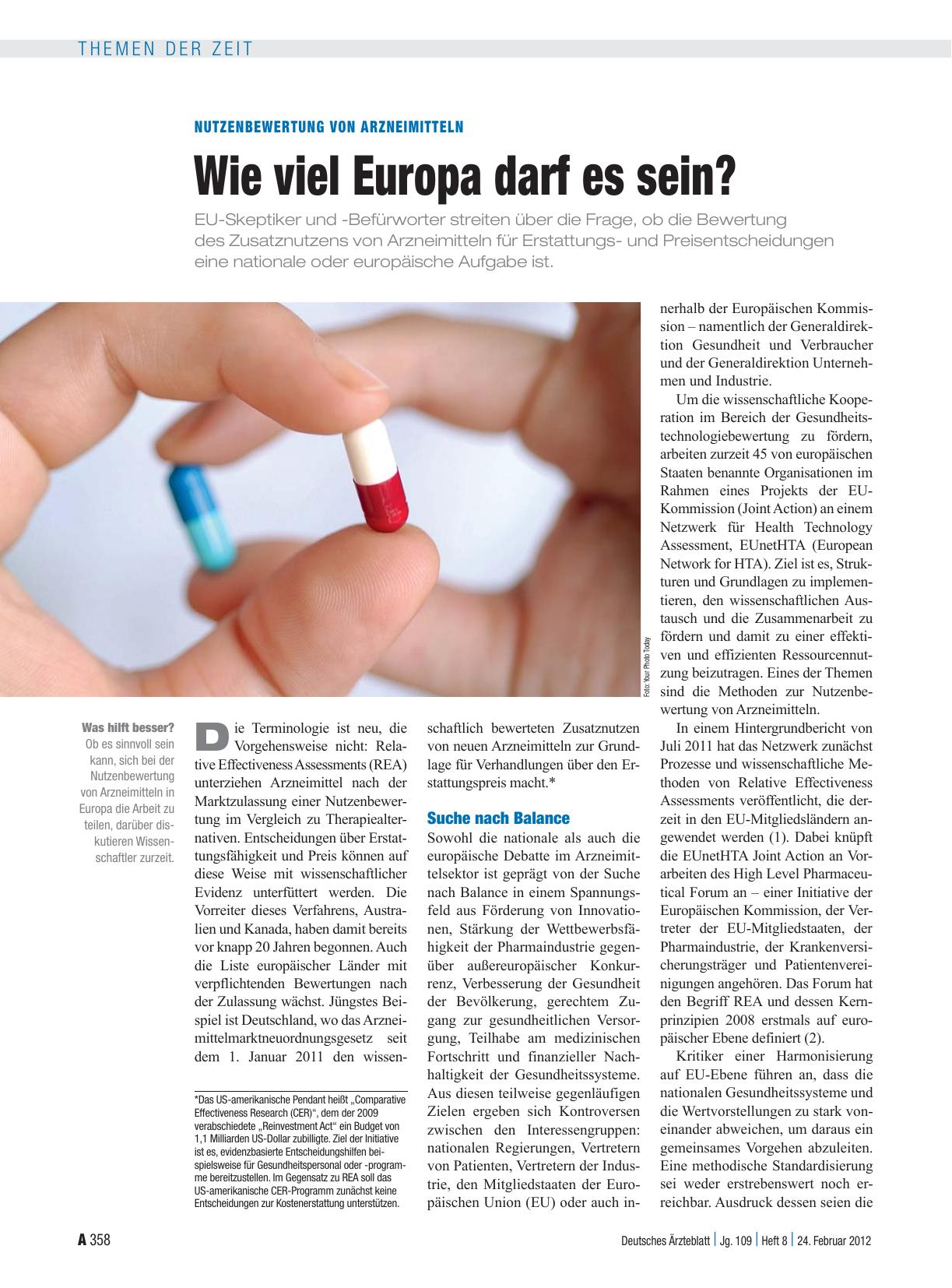 Vorschauseite 1: Nutzenbewertung von Arzneimitteln: Wie viel Europa darf es sein?