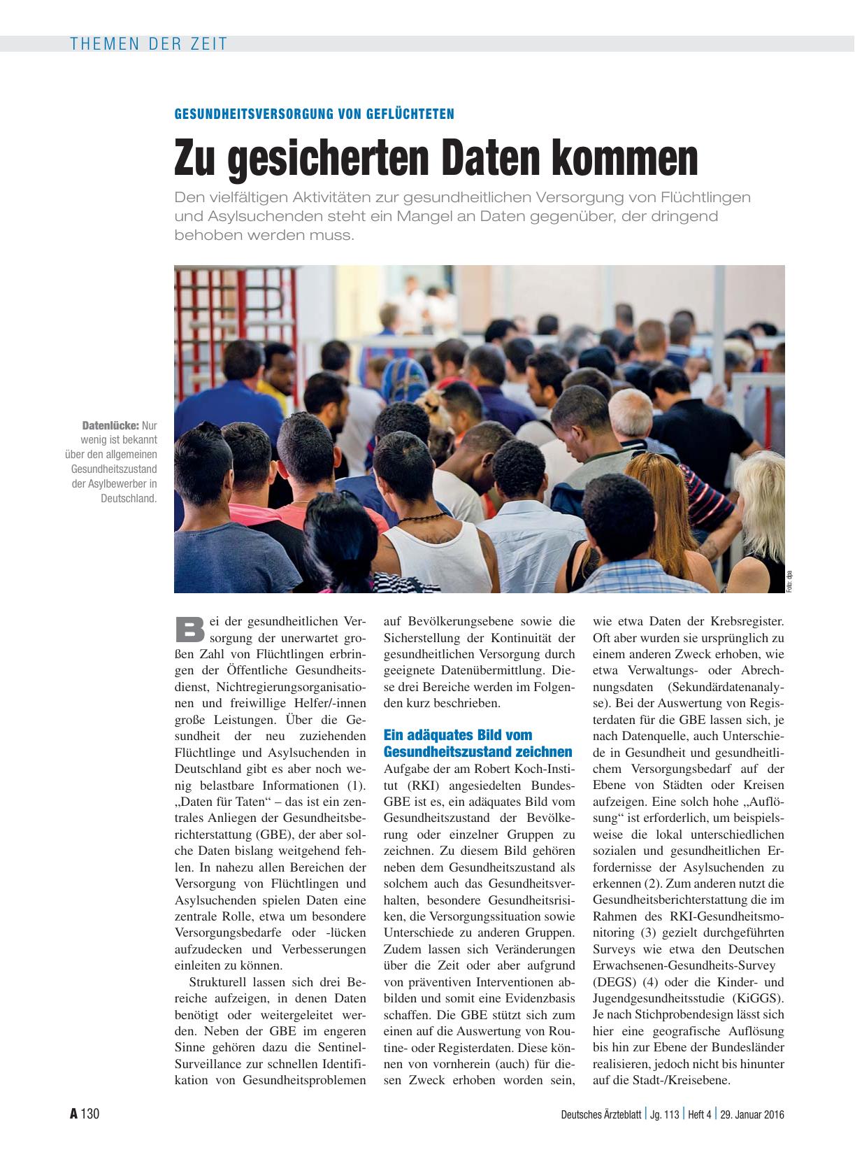 Vorschauseite 1: Gesundheitsversorgung von Geflüchteten: Zu gesicherten Daten kommen