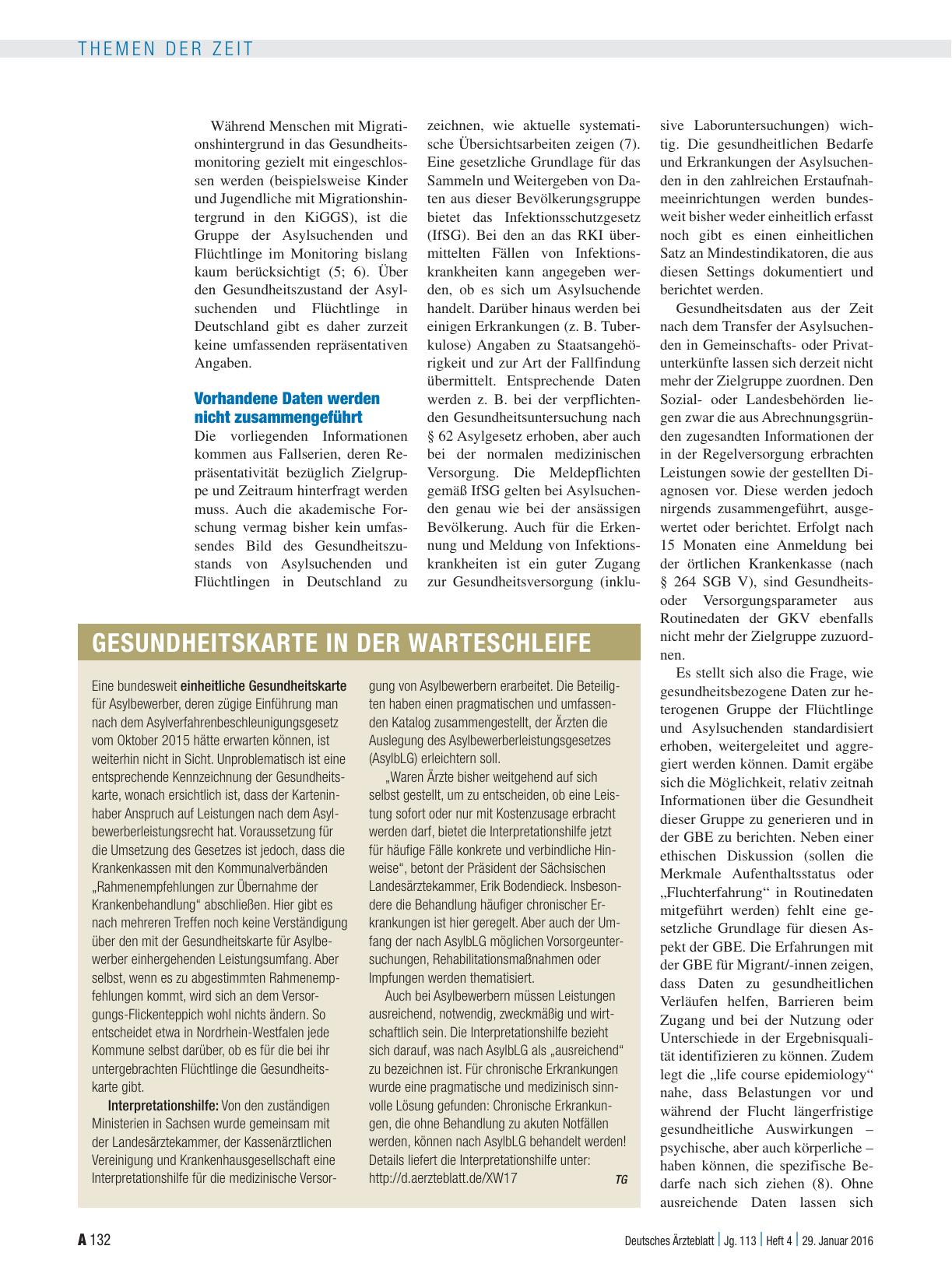 Vorschauseite 2: Gesundheitsversorgung von Geflüchteten: Zu gesicherten Daten kommen