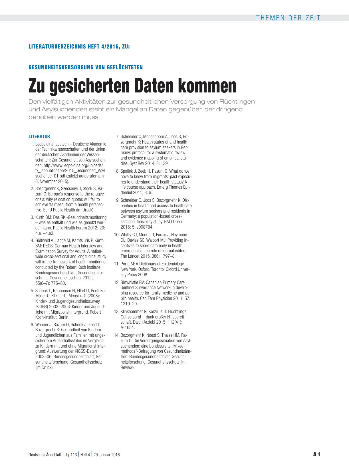 Vorschauseite 4: Gesundheitsversorgung von Geflüchteten: Zu gesicherten Daten kommen