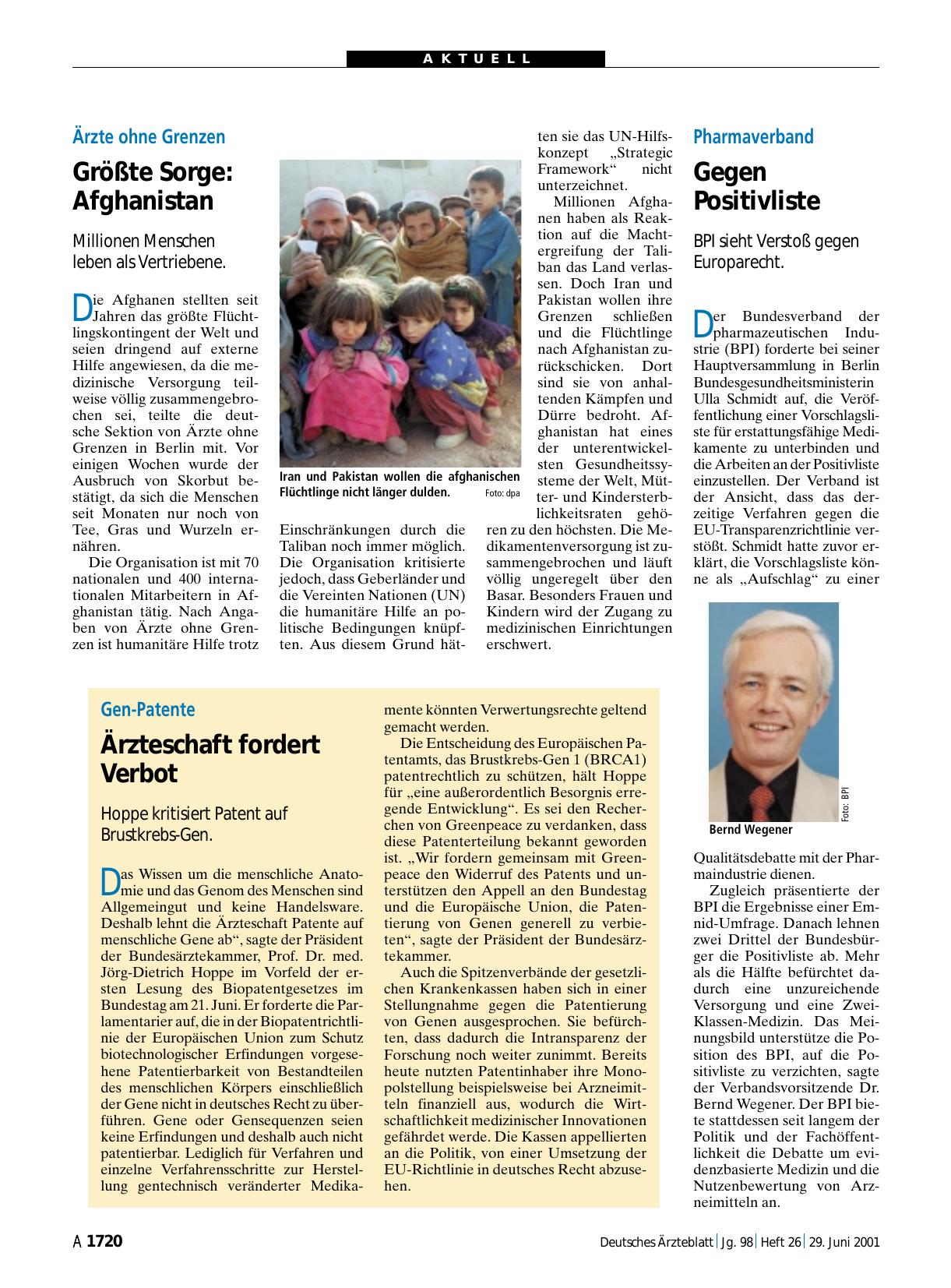 Vorschauseite 1: Ärzte ohne Grenzen: Größte Sorge - Afghanistan
