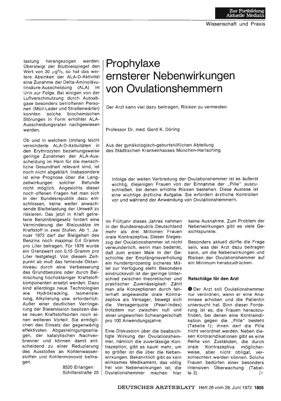 Vorschauseite 1: Prophylaxe ernsterer Nebenwirkungen von Ovulationshemmern