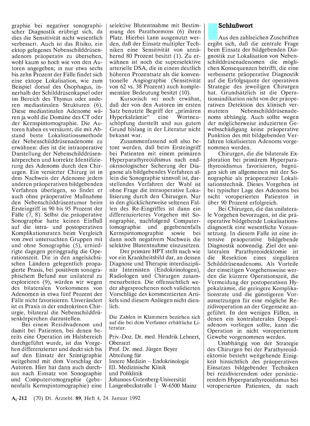 Vorschauseite 1: Hyperparathyreoidismus: Schlußwort