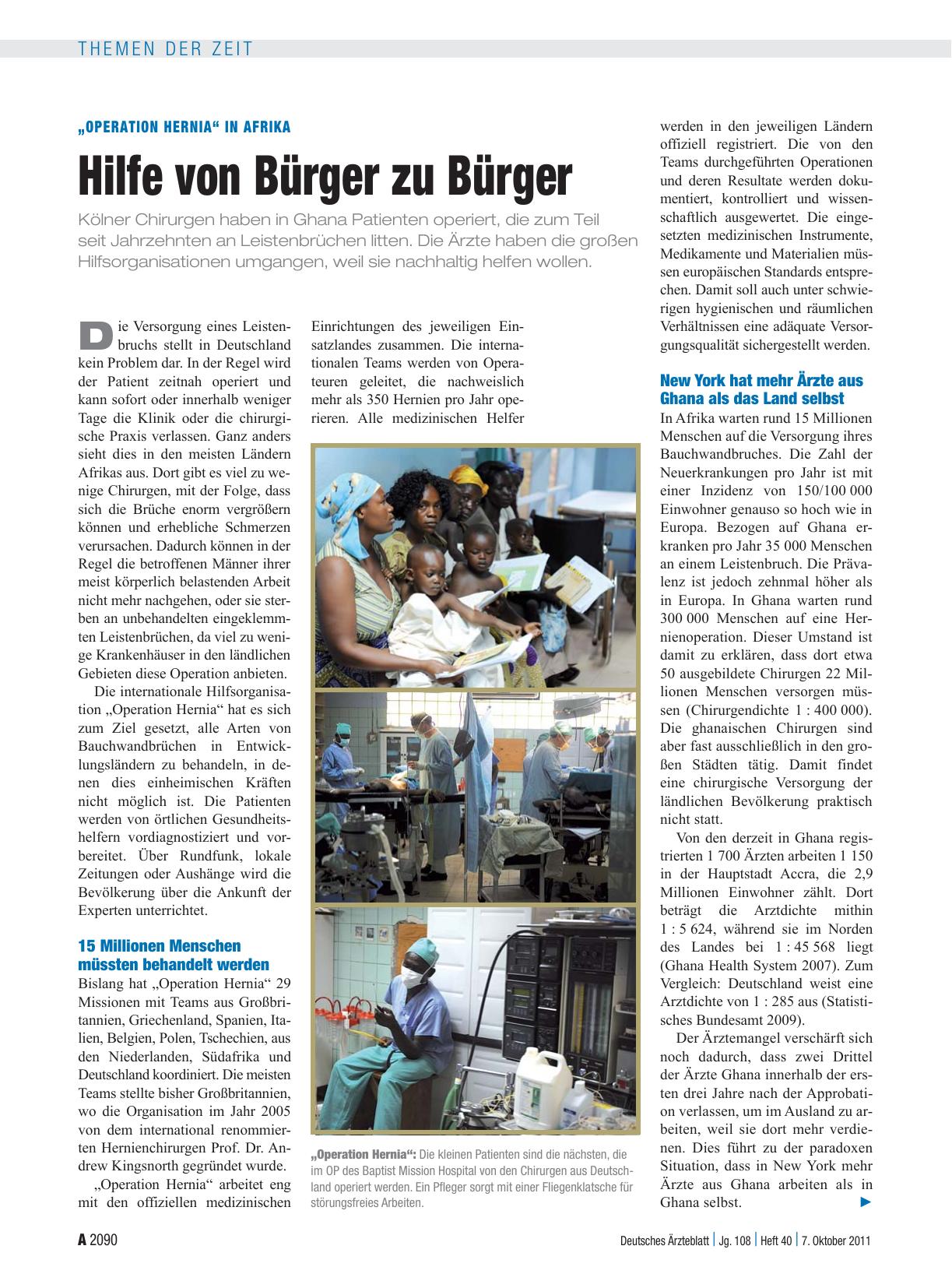 Vorschauseite 1: „Operation Hernia“ in Afrika: Hilfe von Bürger zu Bürger