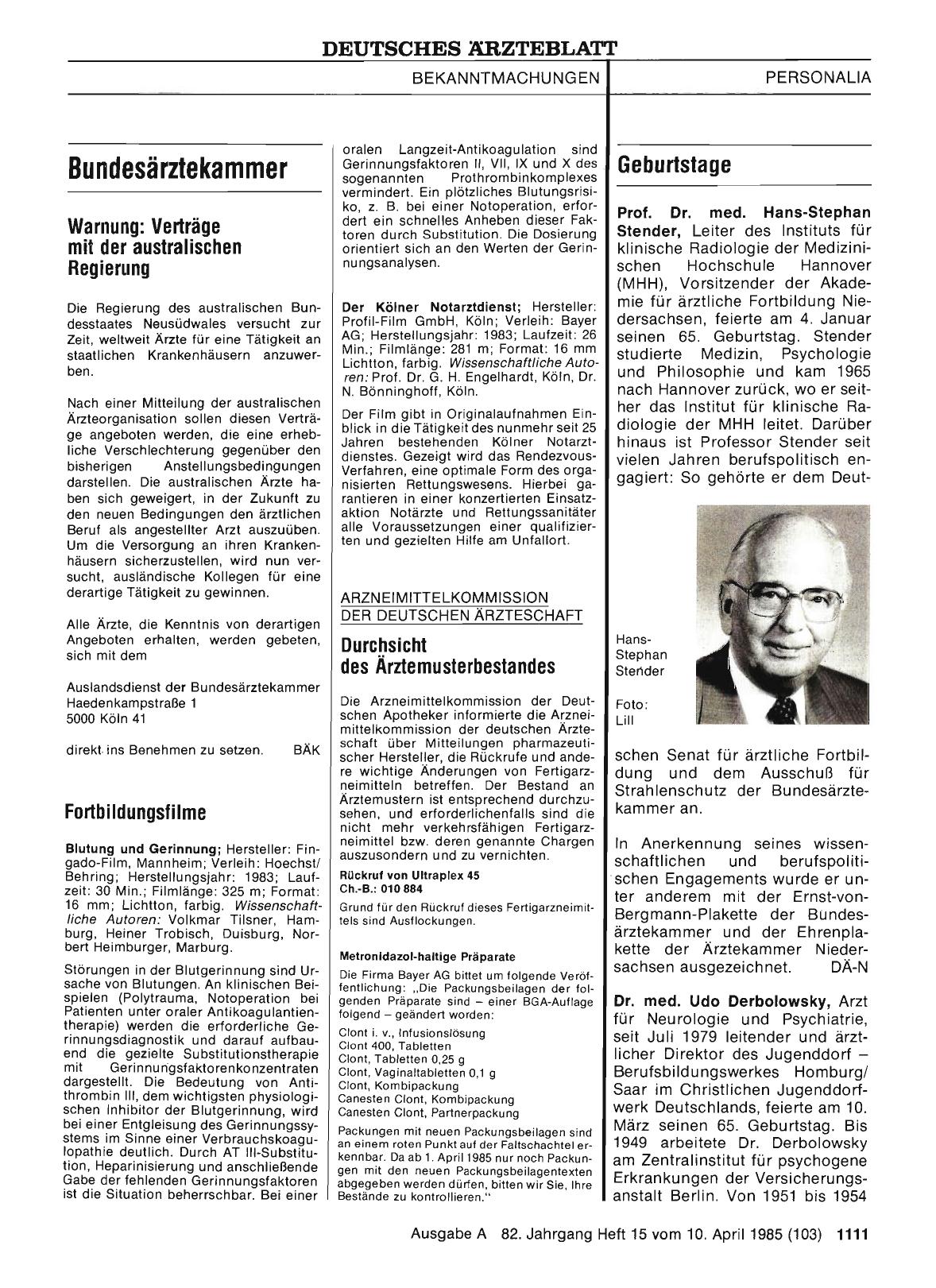 Vorschauseite 1: ARZNEIMITTELKOMMISSION DER DEUTSCHEN ÄRZTESCHAFT: Durchsicht des Ärztemusterbestandes