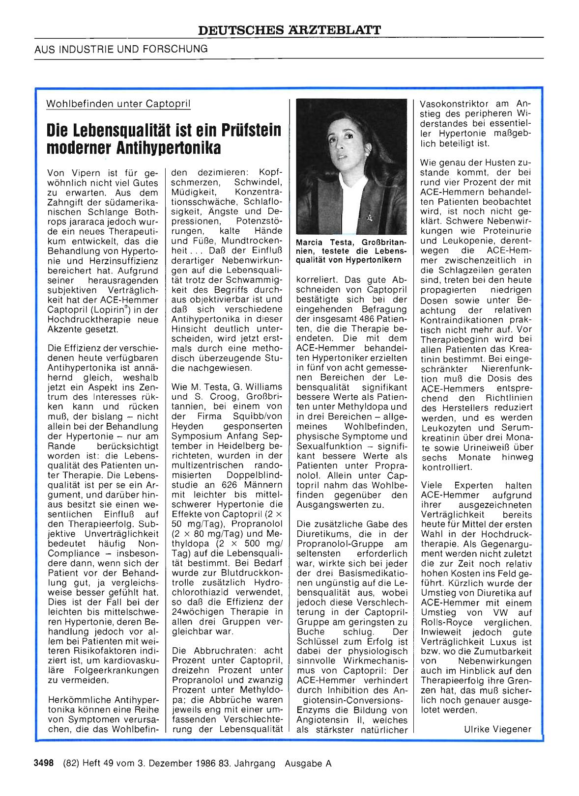 Vorschauseite 1: Wohlbefinden unter Captopril: Die Lebensqualität ist ein Prüfstein moderner Antihypertonika