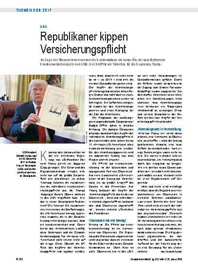 Vorschauseite 1: USA: Republikaner kippen Versicherungspflicht