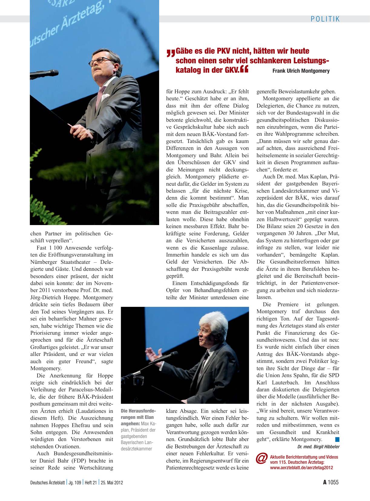 Vorschauseite 3: Deutscher Ärztetag in Nürnberg: Vom Wert der Freiheit