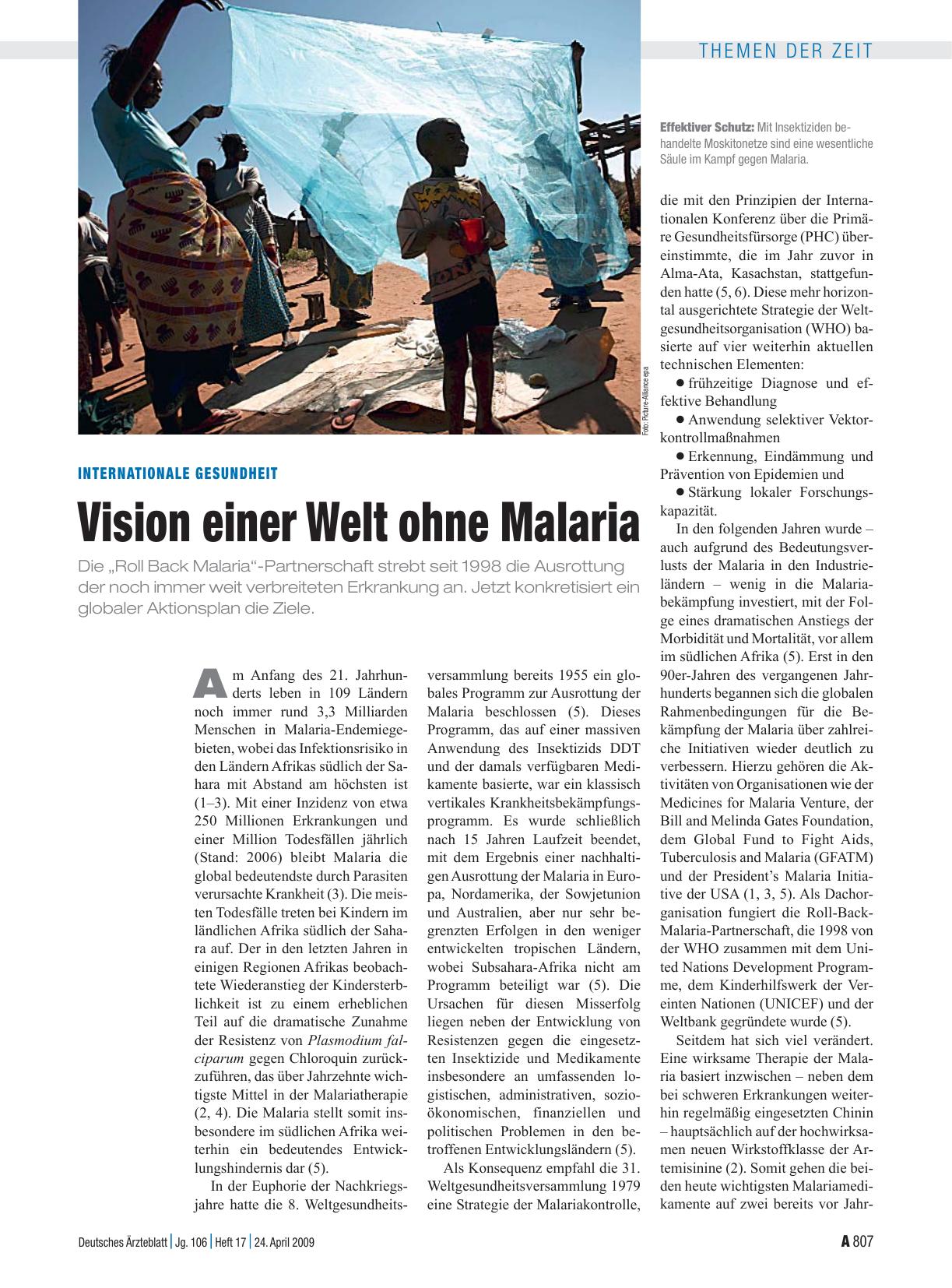 Vorschauseite 1: Internationale Gesundheit: Vision einer Welt ohne Malaria