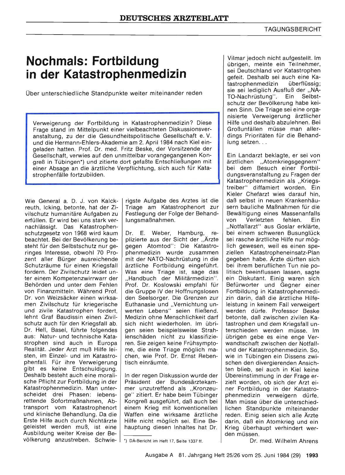 Vorschauseite 1: Nochmals: Fortbildung in der Katastrophenmedizin