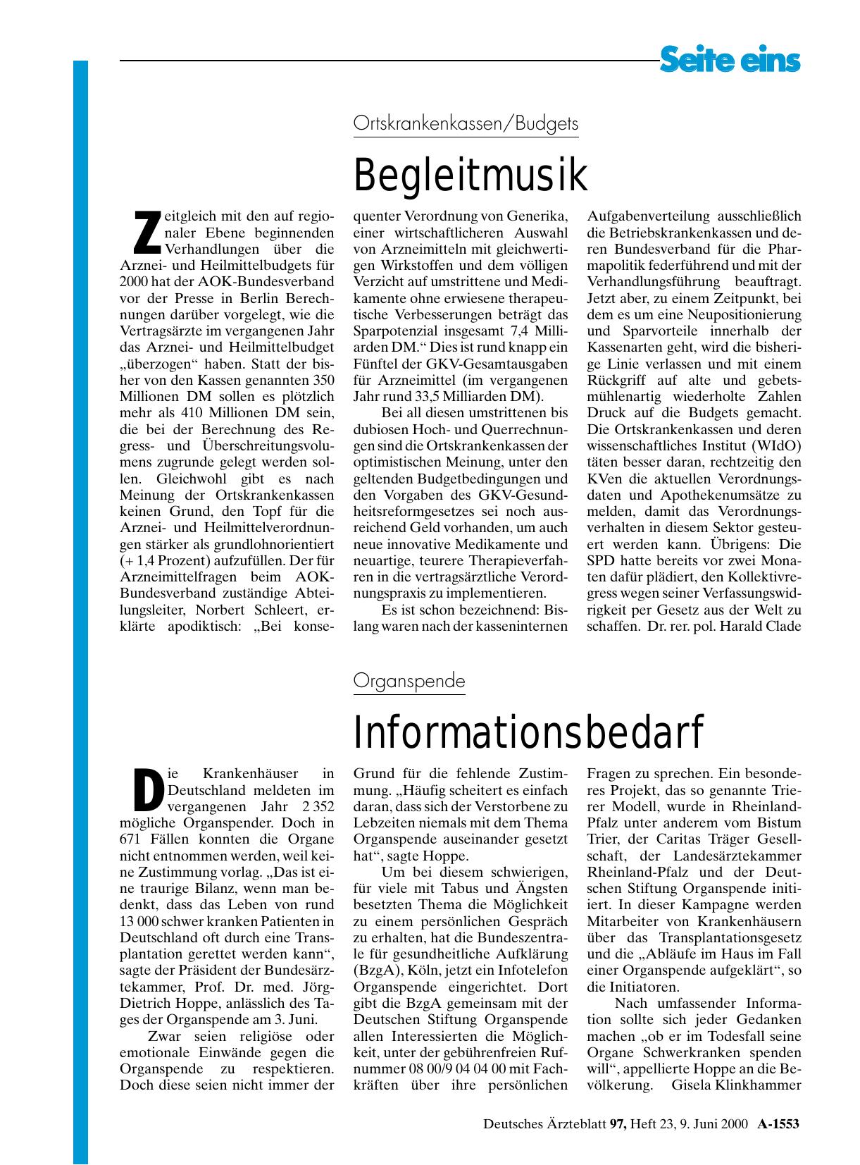 Vorschauseite 1: Organspende: Informationsbedarf