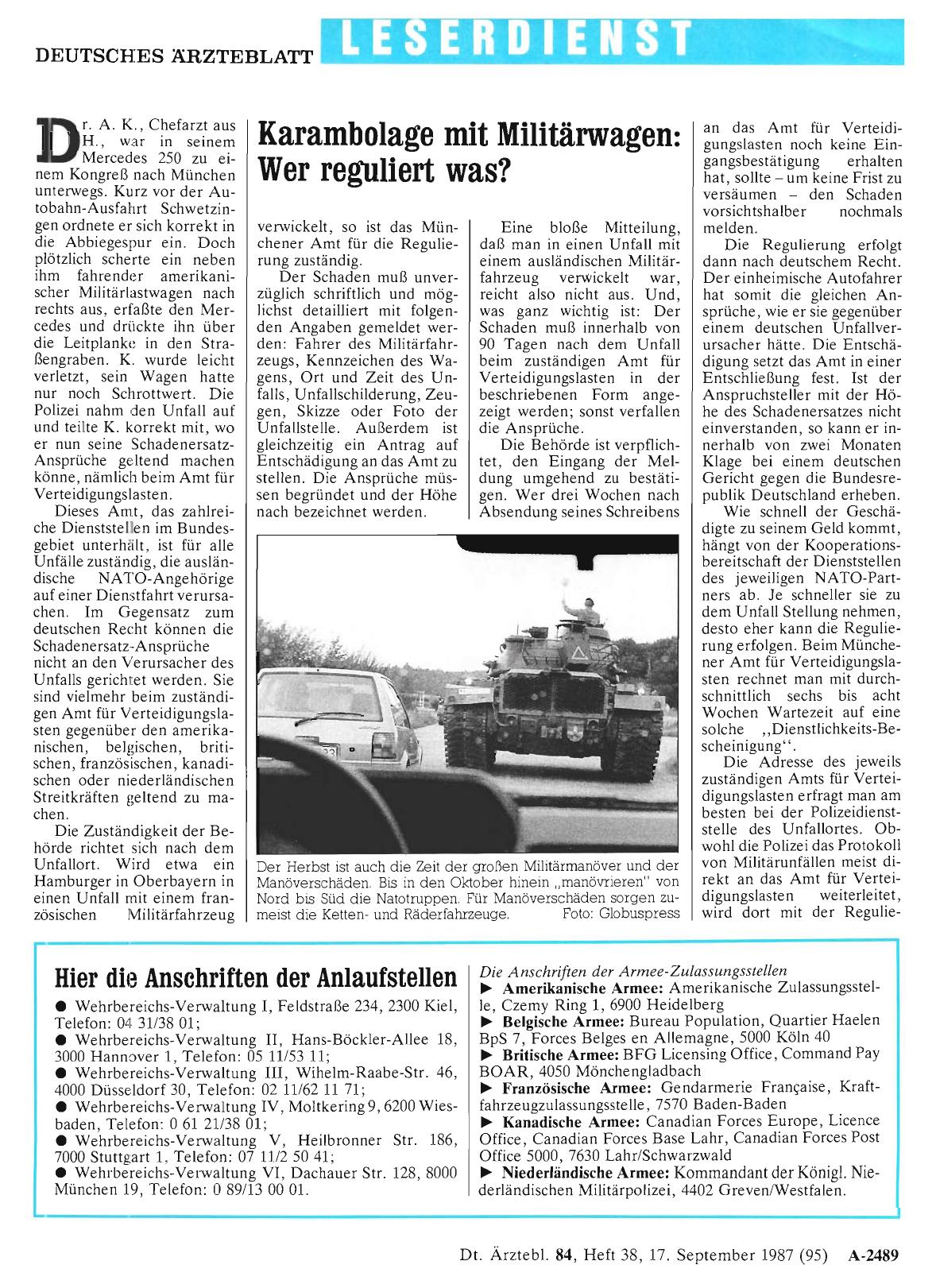Vorschauseite 1: Karambolage mit Militärwagen: Wer reguliert was?