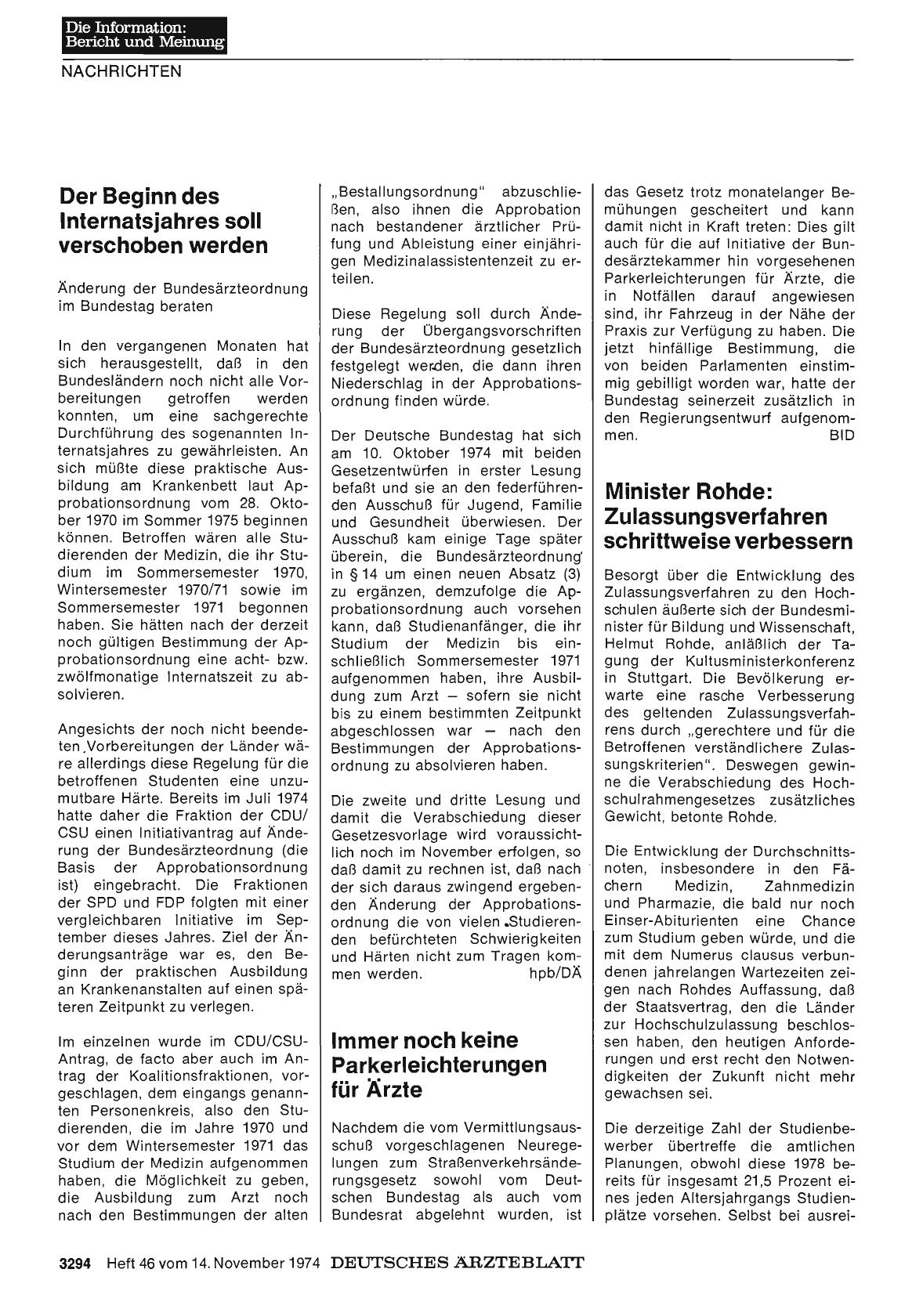 Vorschauseite 1: Minister Rohde: Zulassungsverfahren schrittweise verbessern