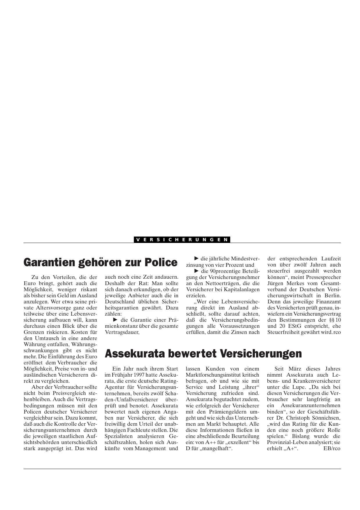Vorschauseite 1: Assekurata bewertet Versicherungen