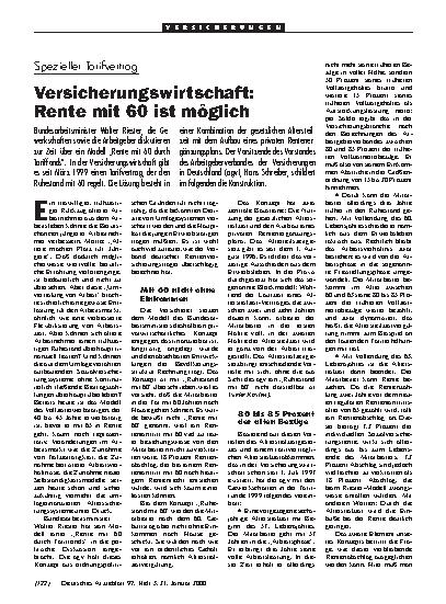 Vorschauseite 1: Spezieller Tarifvertrag – Versicherungswirtschaft: Rente mit 60 ist möglich