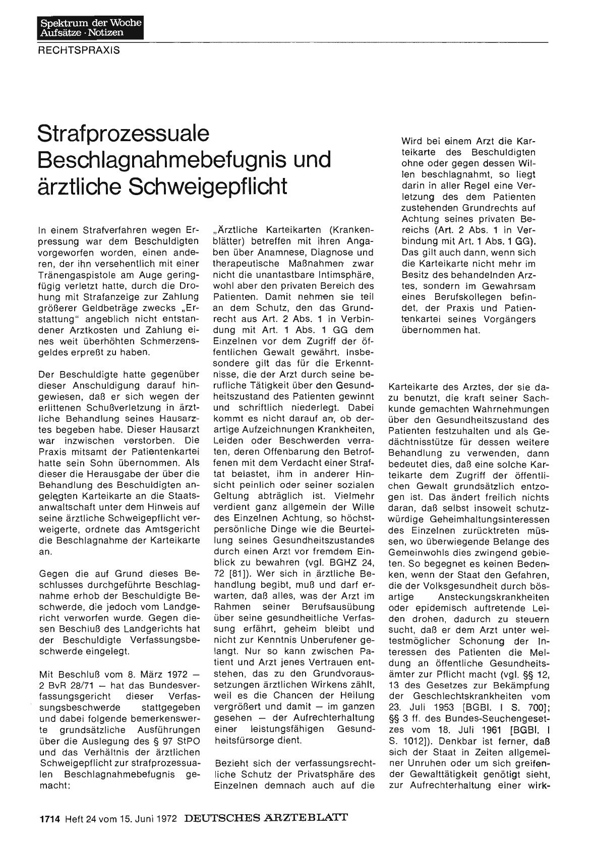 Vorschauseite 1: Strafprozessuale Beschlagnahmebefugnis und ärztliche Schweigepflicht