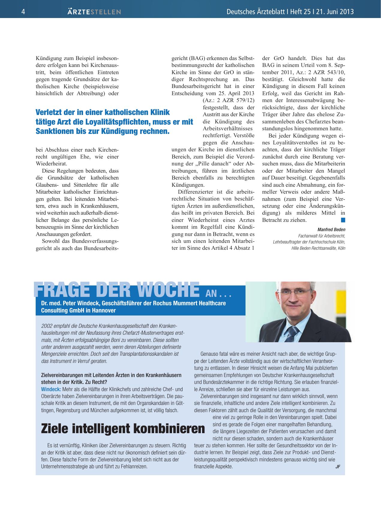 Vorschauseite 1: Frage der Woche an. .. Dr. Peter Windeck, Geschäftsführer der Rochus Mummert Healthcare Consulting GmbH in Hannover