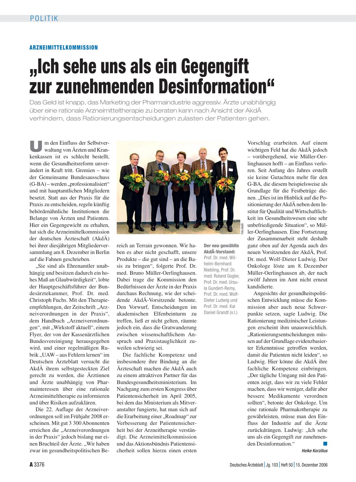 Vorschauseite 1: Arzneimittelkommission: „Ich sehe uns als ein Gegengift zur zunehmenden Desinformation“
