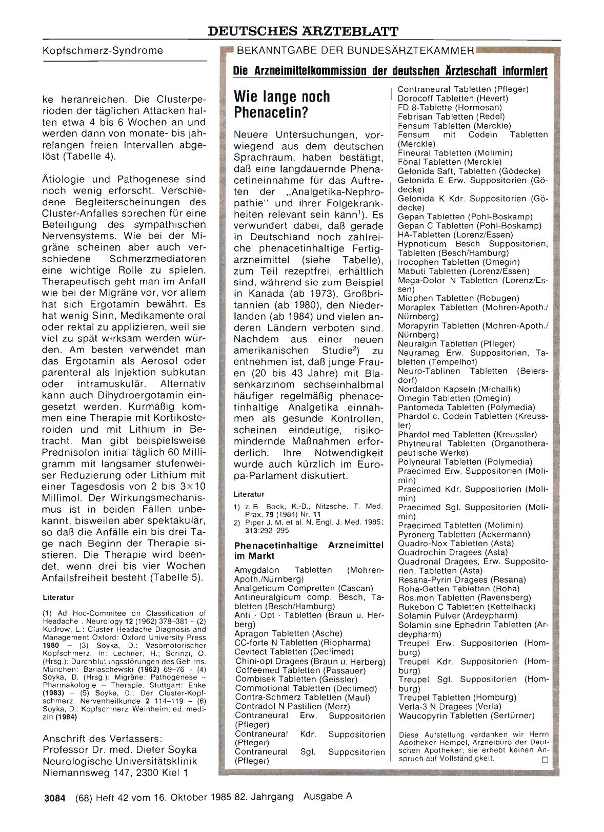 Vorschauseite 1: Die Arzneimittelkommission der deutschen Ärzteschaft informiert: Wie lange noch Phenacetin?