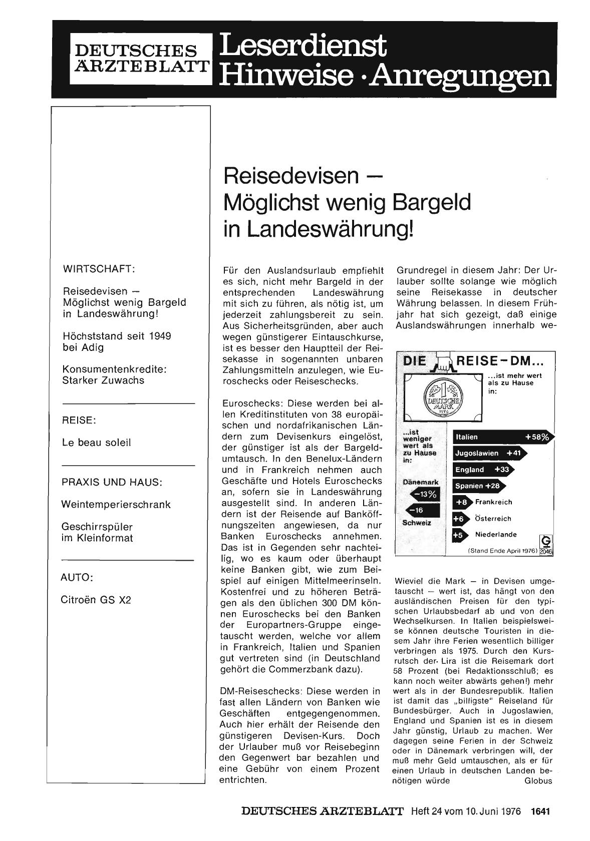 Vorschauseite 1: Reisedevisen — Möglichst wenig Bargeld in Landeswährung!