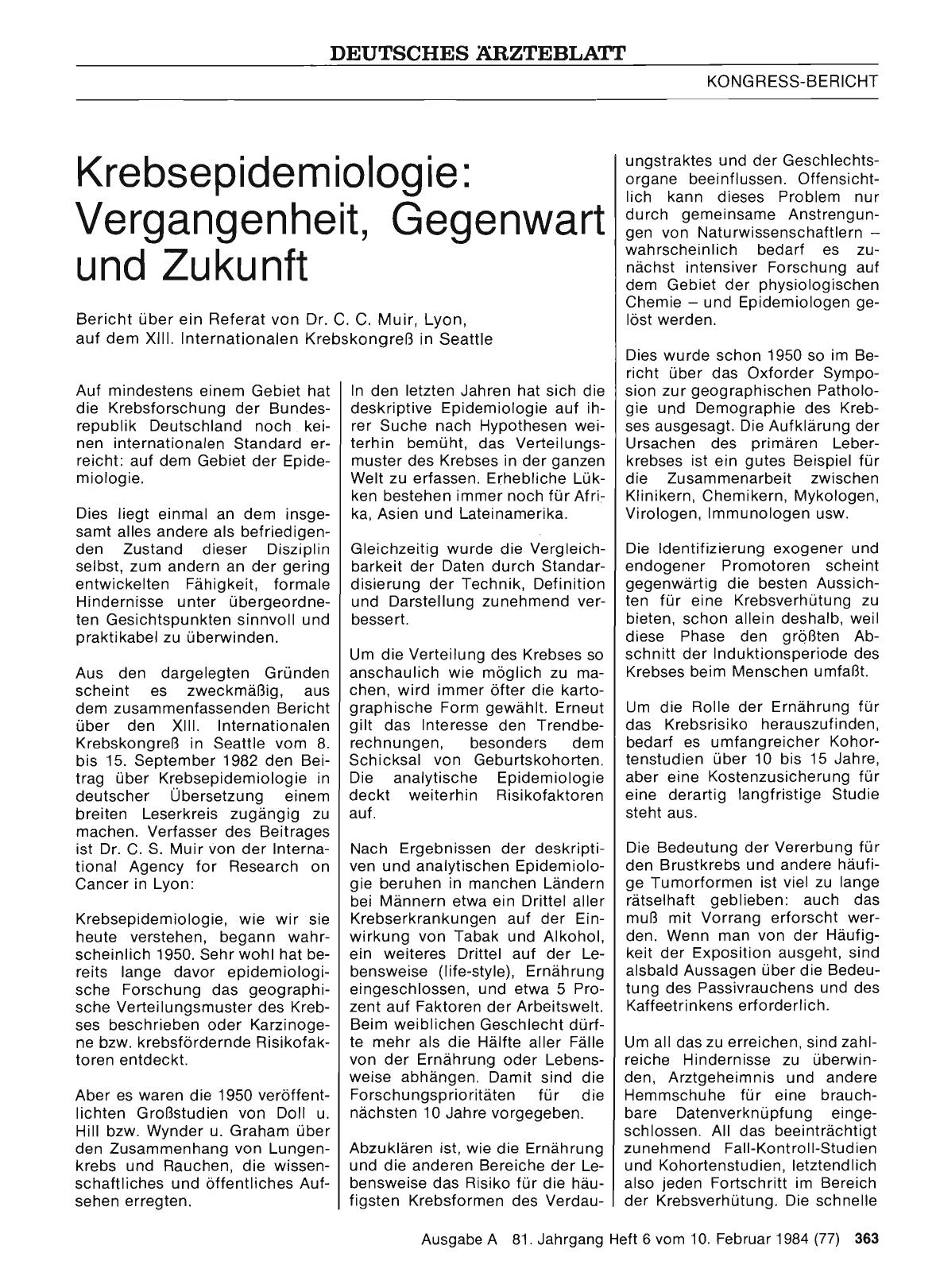 Vorschauseite 1: Krebsepidemiologie: Vergangenheit, Gegenwart und Zukunft