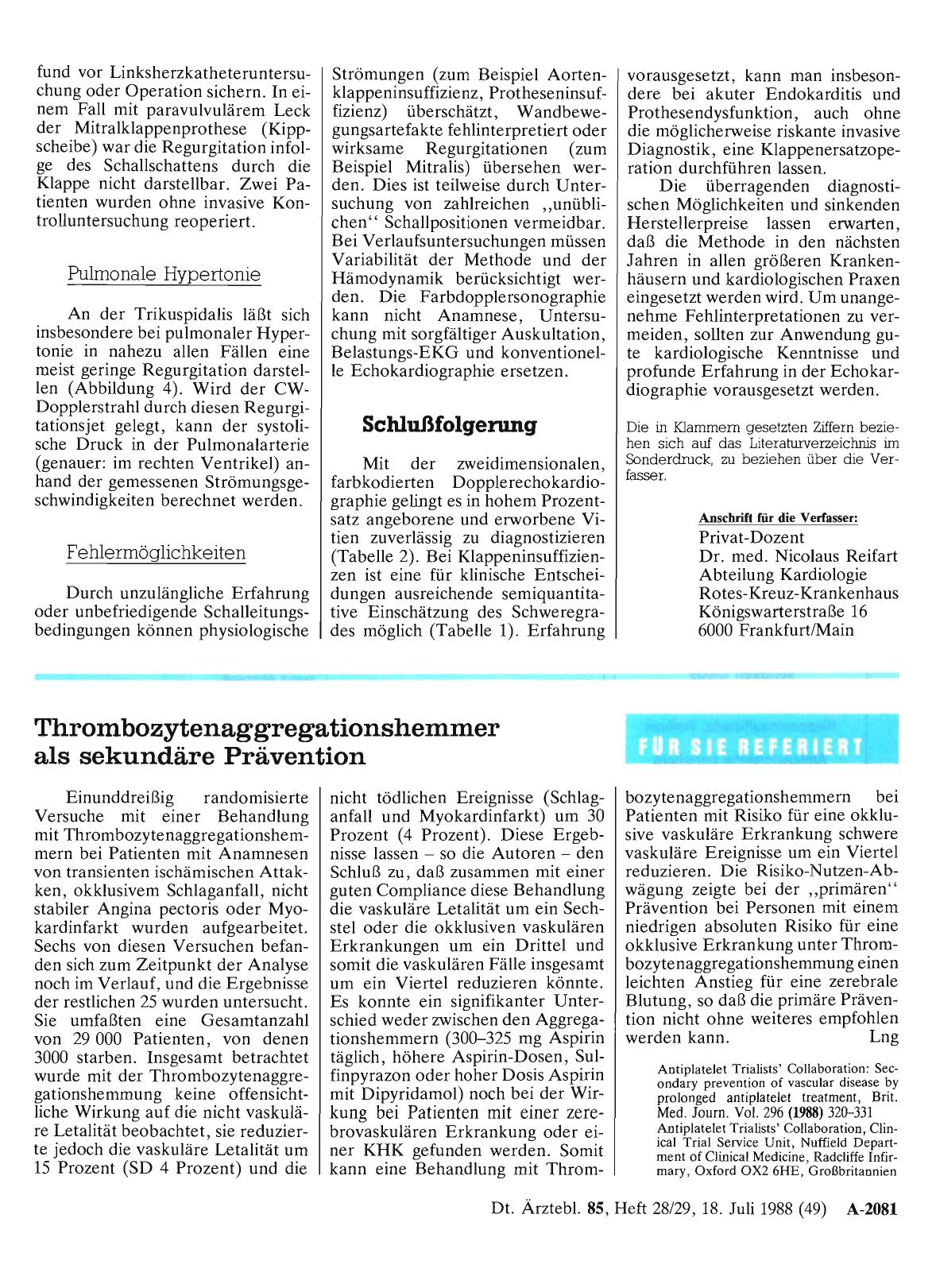 Vorschauseite 1: Thrombozytenaggregationshemmer als sekundäre Prävention