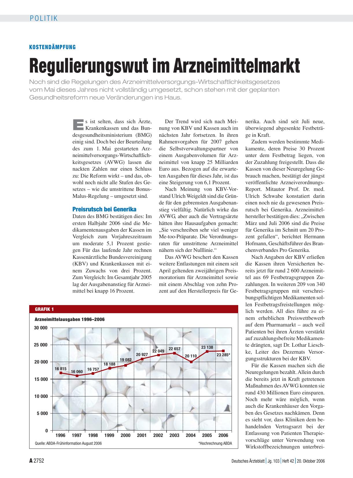 Vorschauseite 1: Kostendämpfung: Regulierungswut im Arzneimittelmarkt