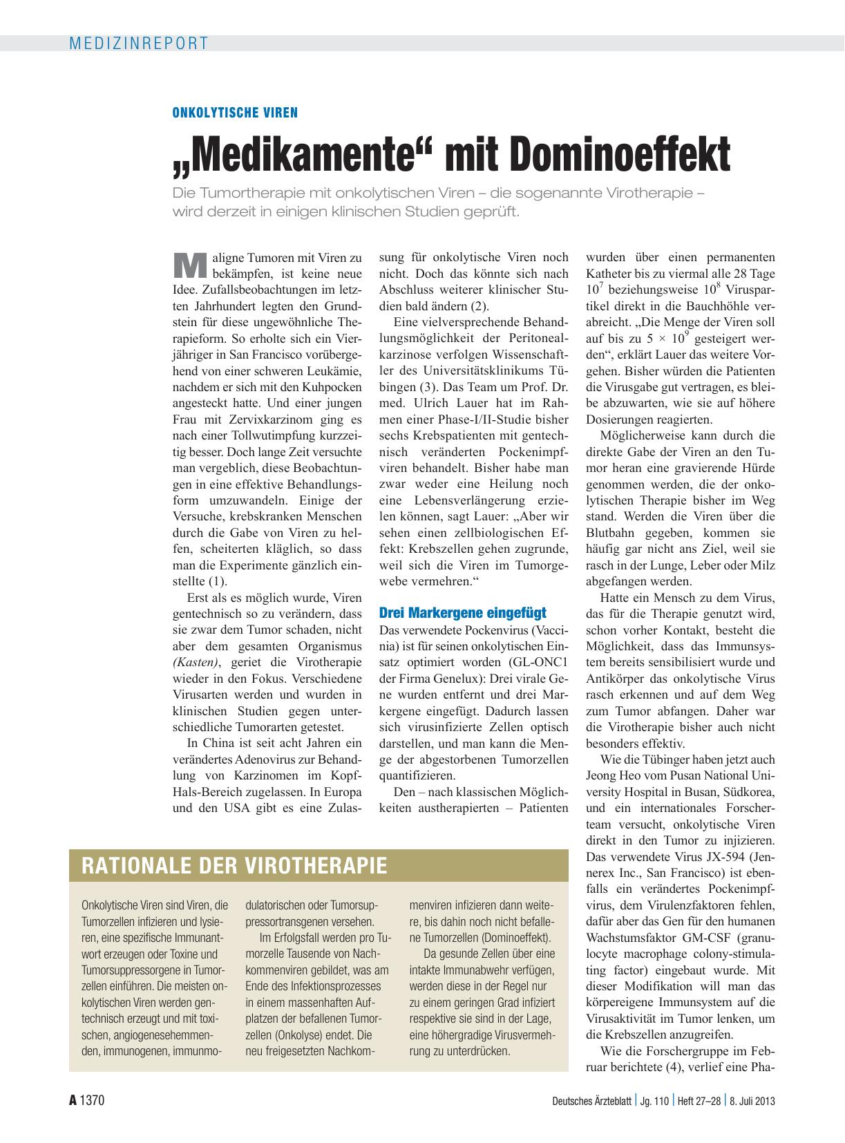 Vorschauseite 1: Onkolytische Viren: „Medikamente“ mit Dominoeffekt