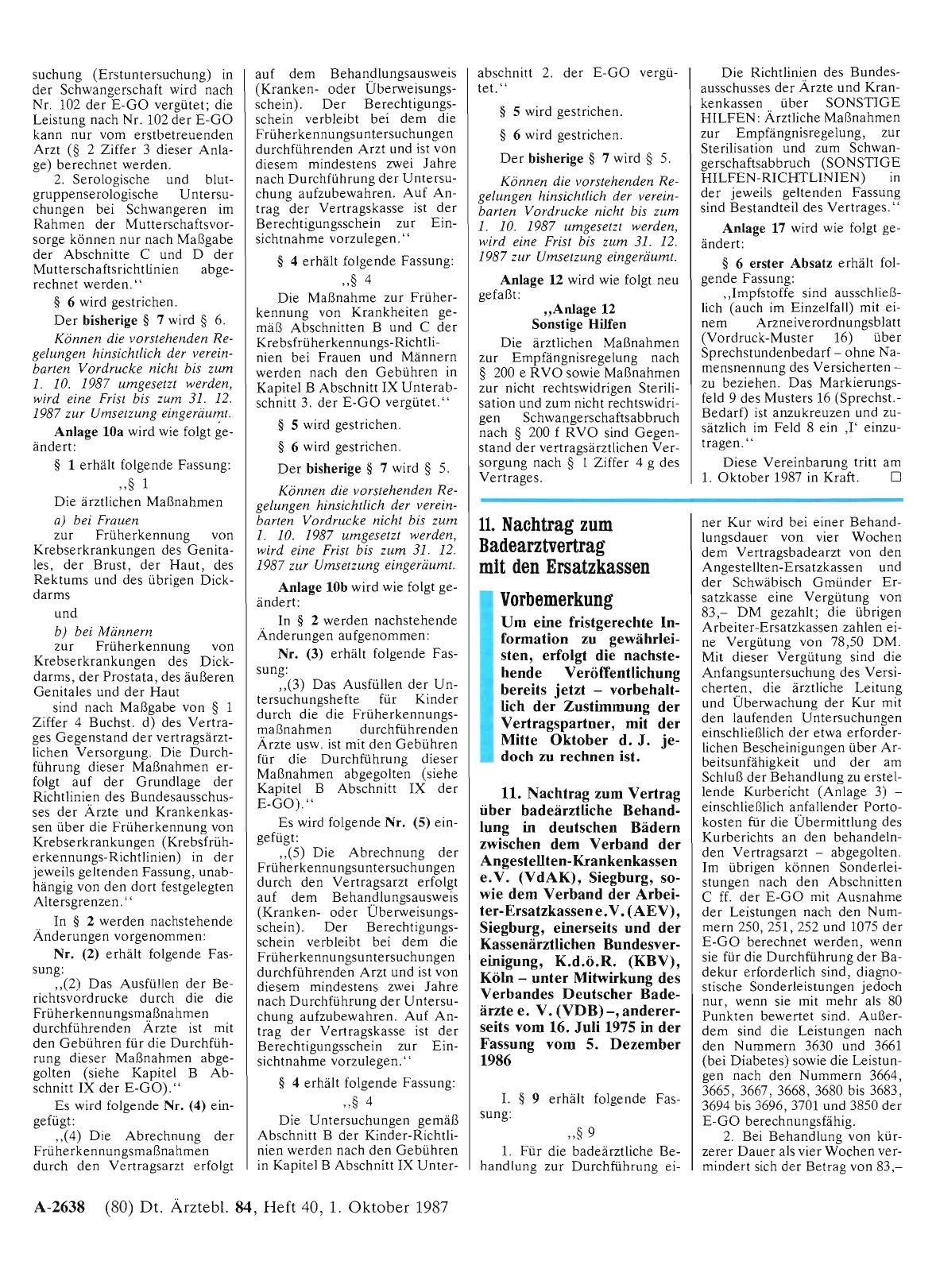 Vorschauseite 1: 11. Nachtrag zum Badearztvertrag mit den Ersatzkassen