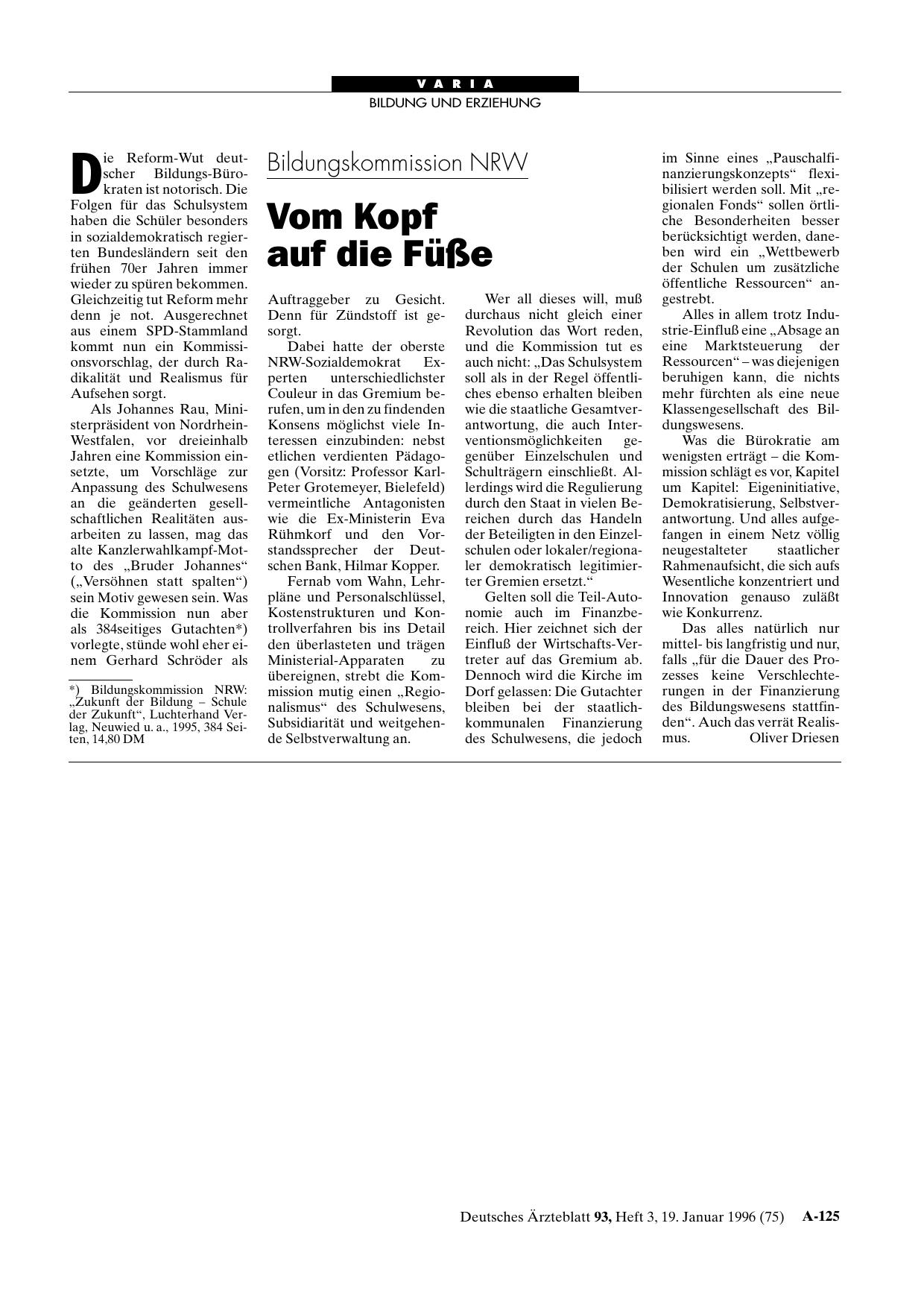 Vorschauseite 1: Bildungskommission NRW: Vom Kopf auf die Füße
