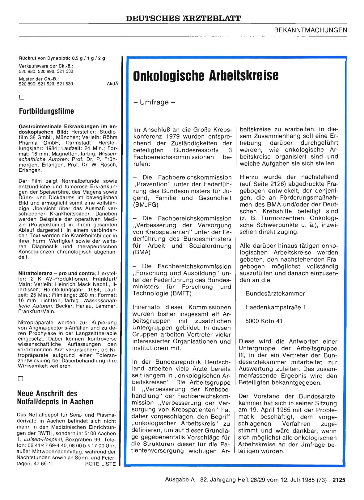Vorschauseite 1: Onkologische Arbeitskreise - Umfrage