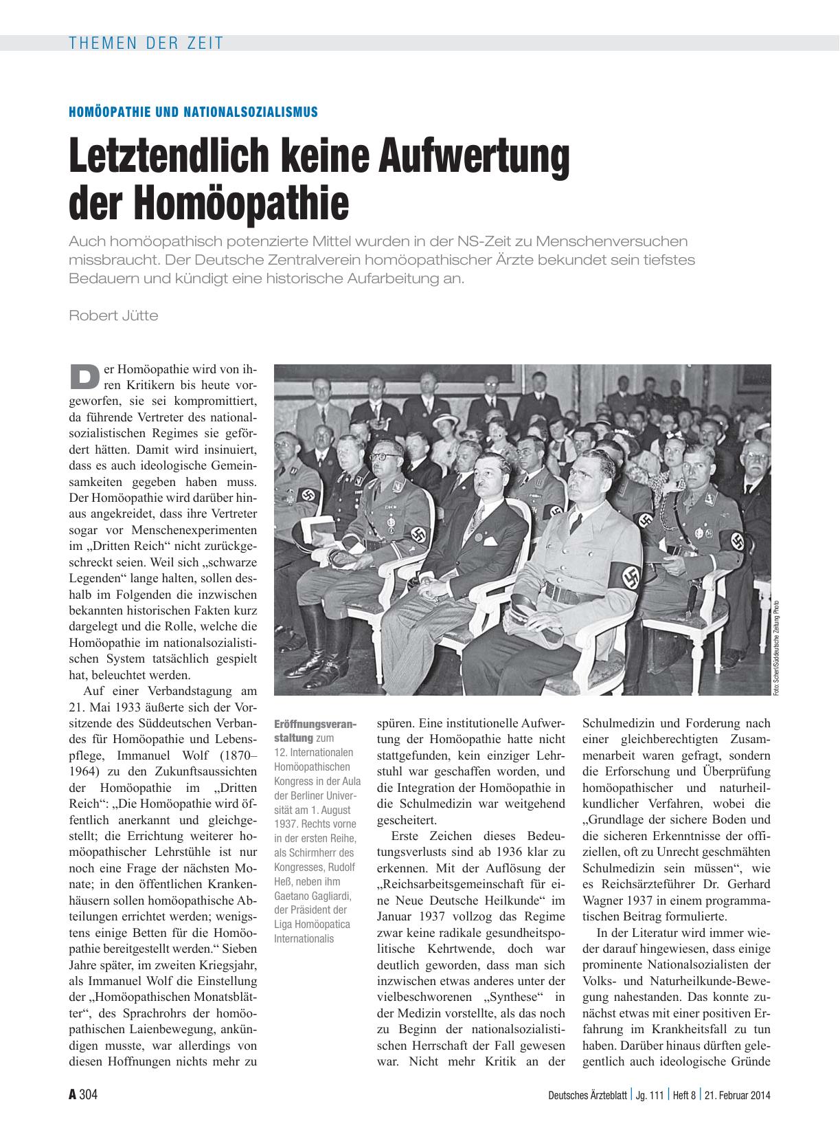 Vorschauseite 1: Homöopathie und Nationalsozialismus: Letztendlich keine Aufwertung der Homöopathie