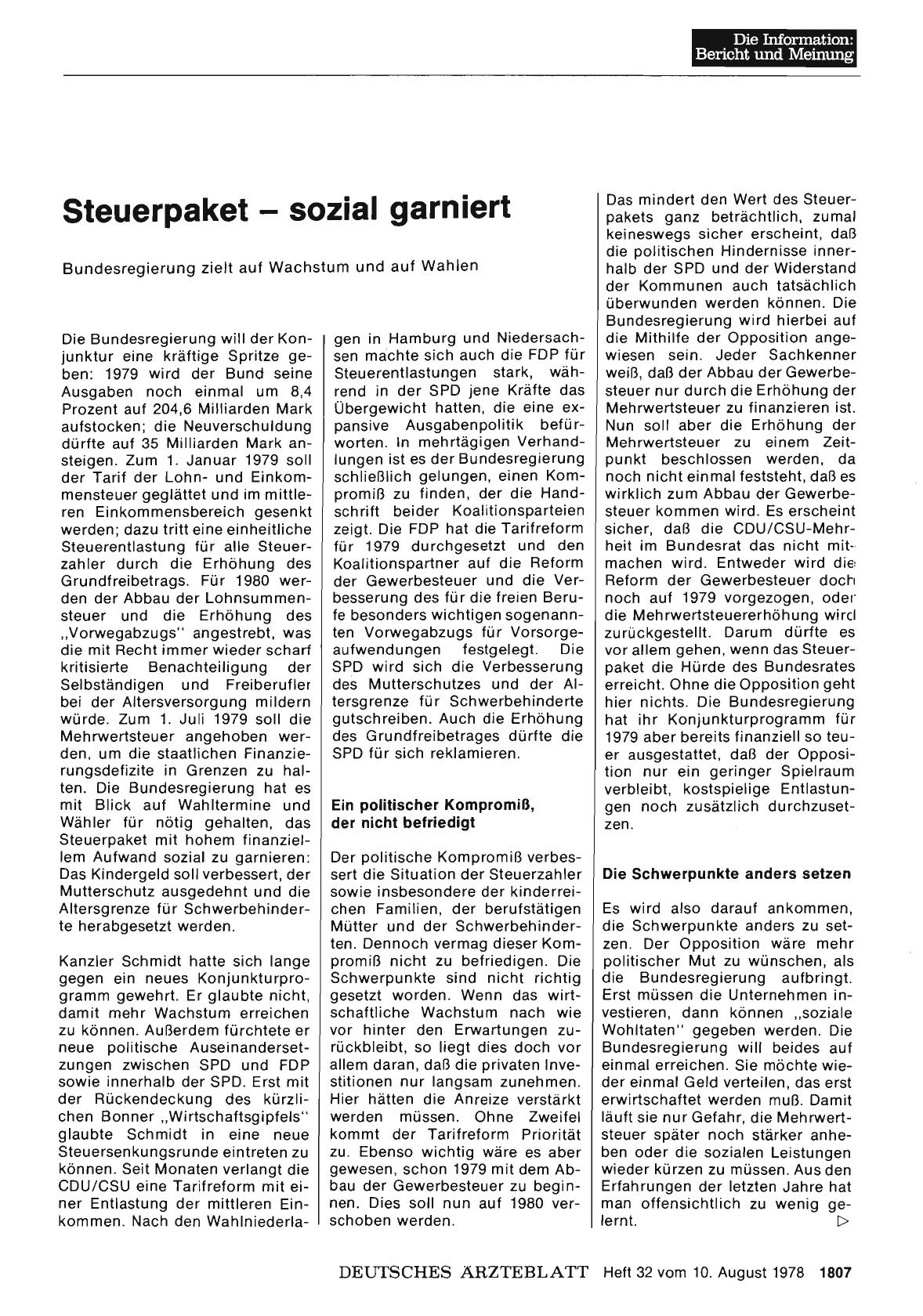 Vorschauseite 1: Steuerpaket — sozial garniert: Bundesregierung zielt auf Wachstum und auf Wahlen