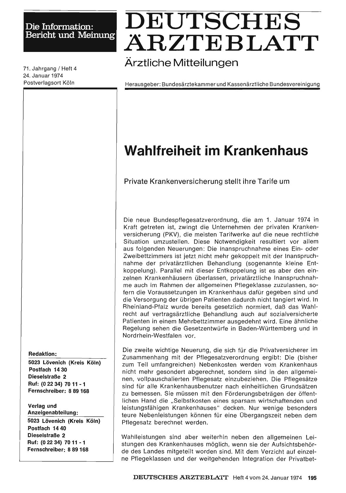 Vorschauseite 1: Wahlfreiheit im Krankenhaus: Private Krankenversicherung stellt ihre Tarife um